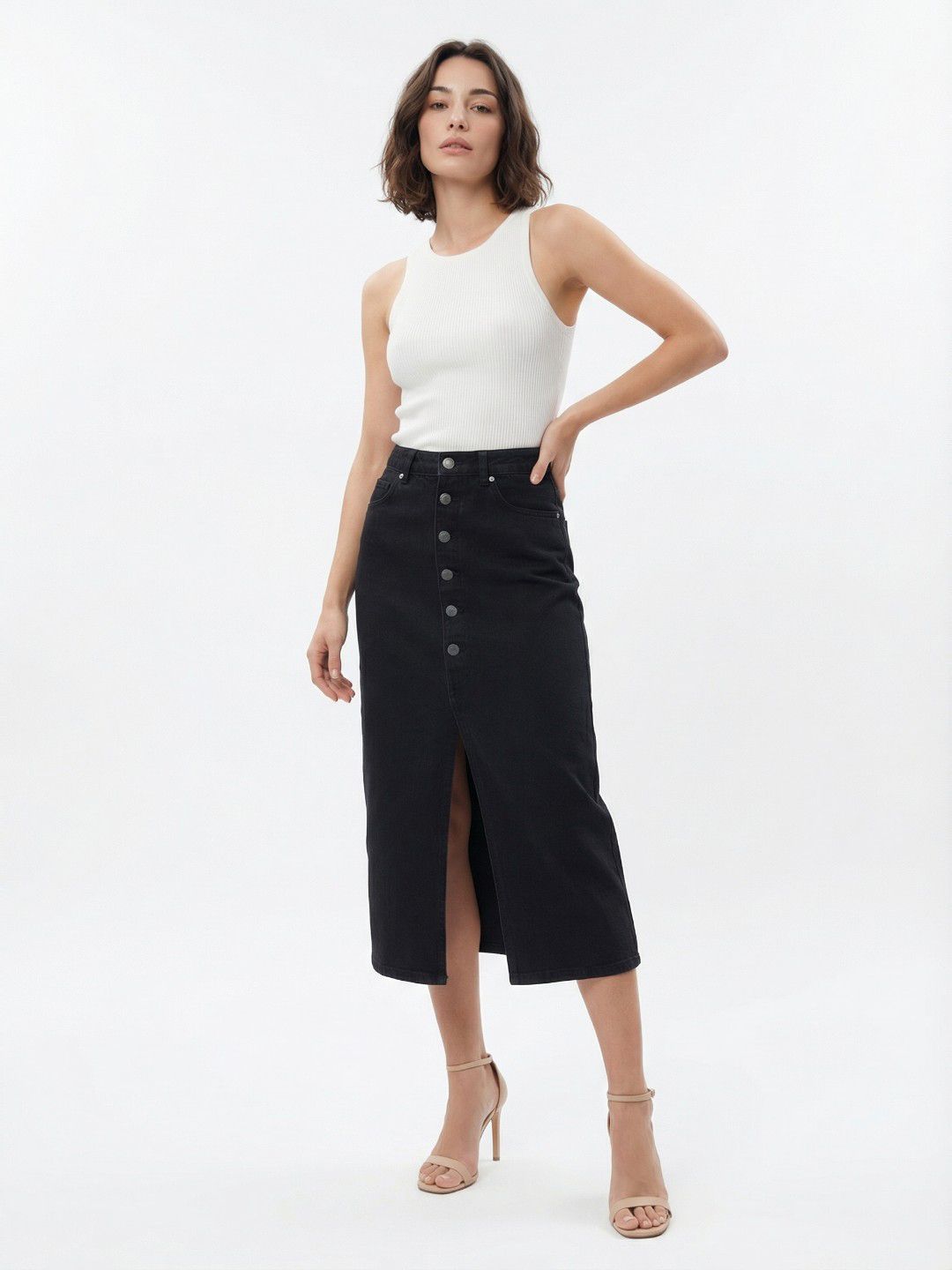 Denim Midi-Length Straight Skirts 4