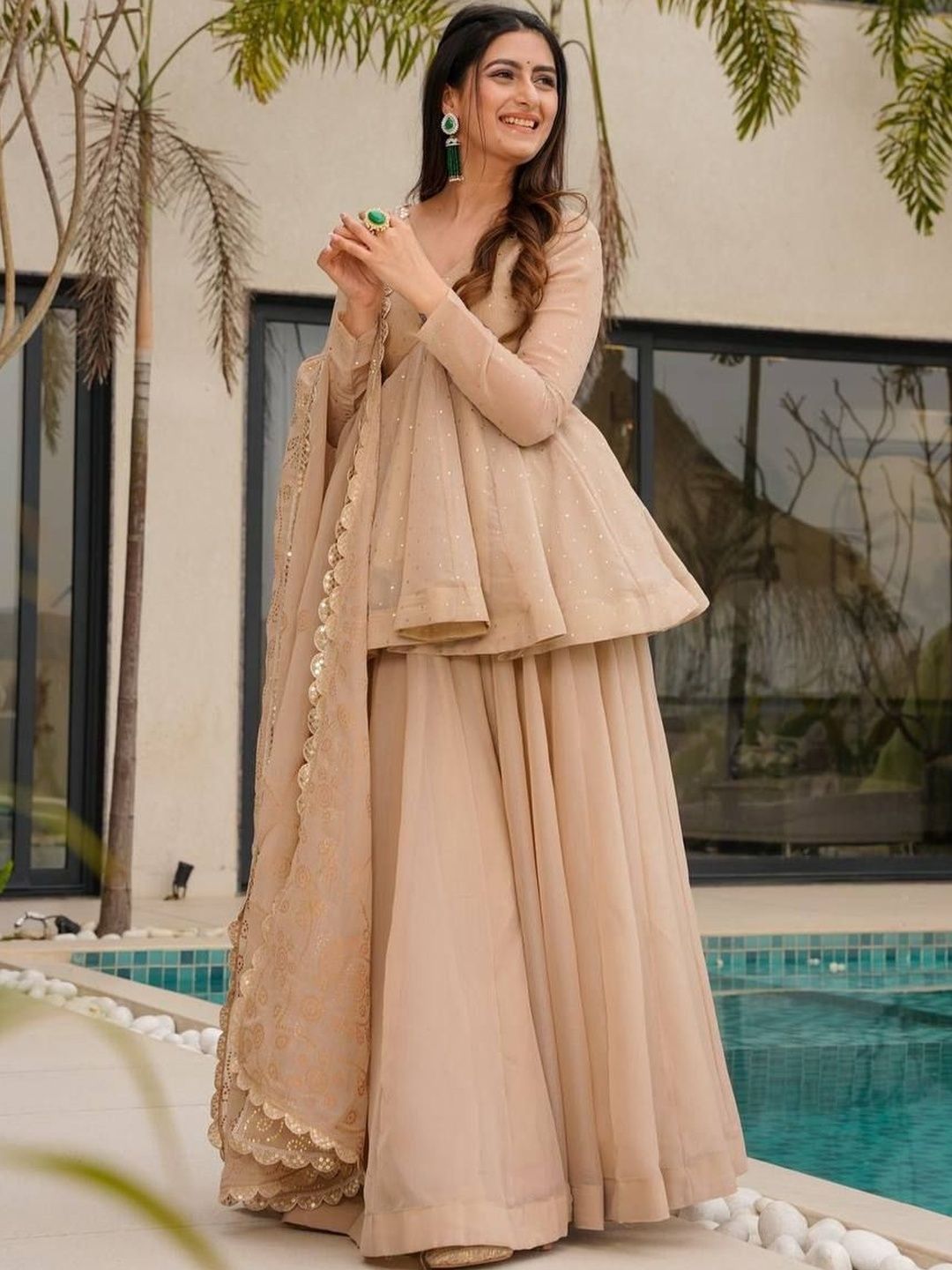 Vanshaft Collection Women Ethnic Motifs Tiered Thread Work Kurta with Sharara & With Dupatta