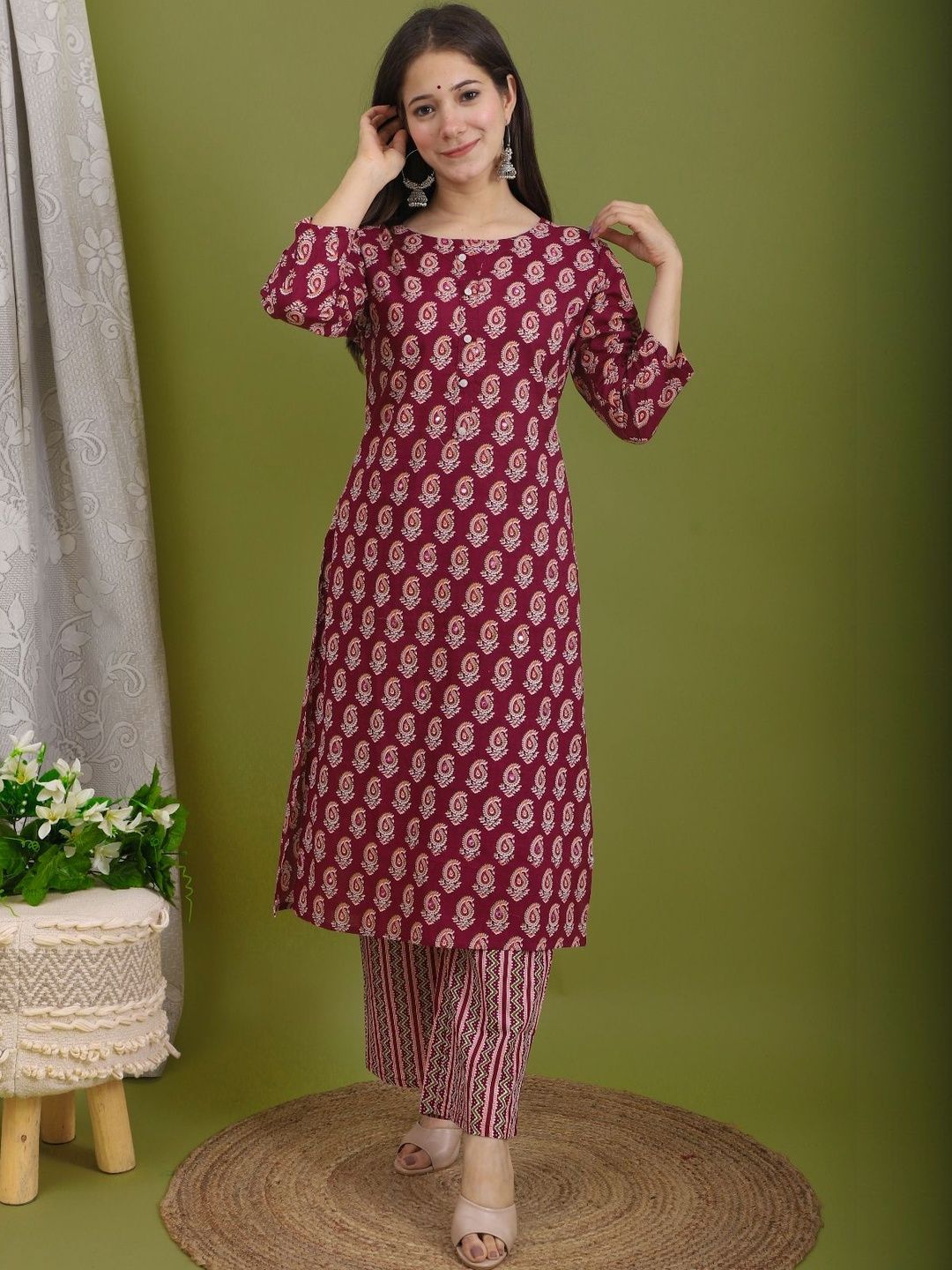 R RANAK CREATION Women Ethnic Motifs Printed Regular Pure Cotton Kurta with Trousers