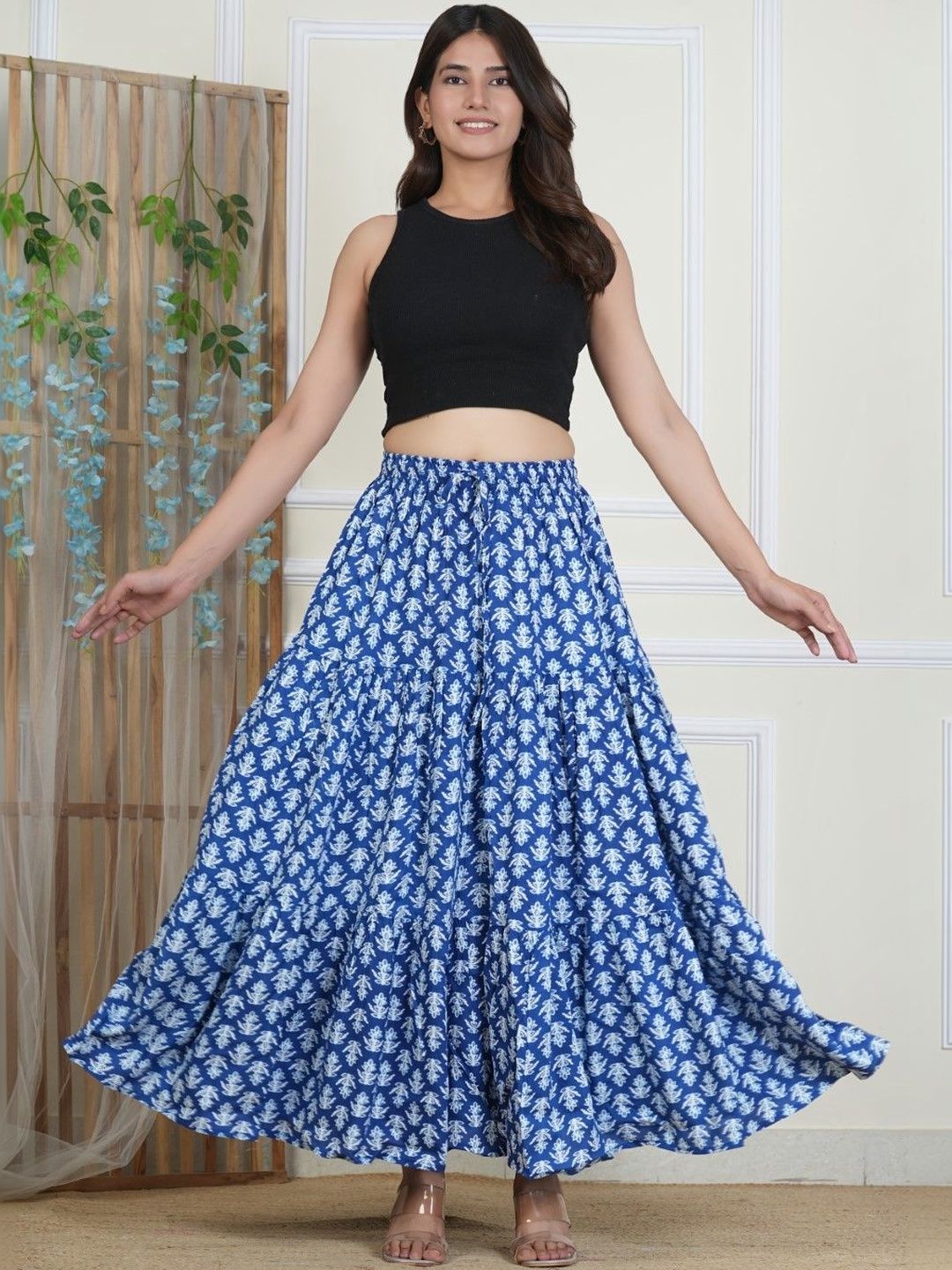 SLF INDIA Printed Flared Maxi Skirt