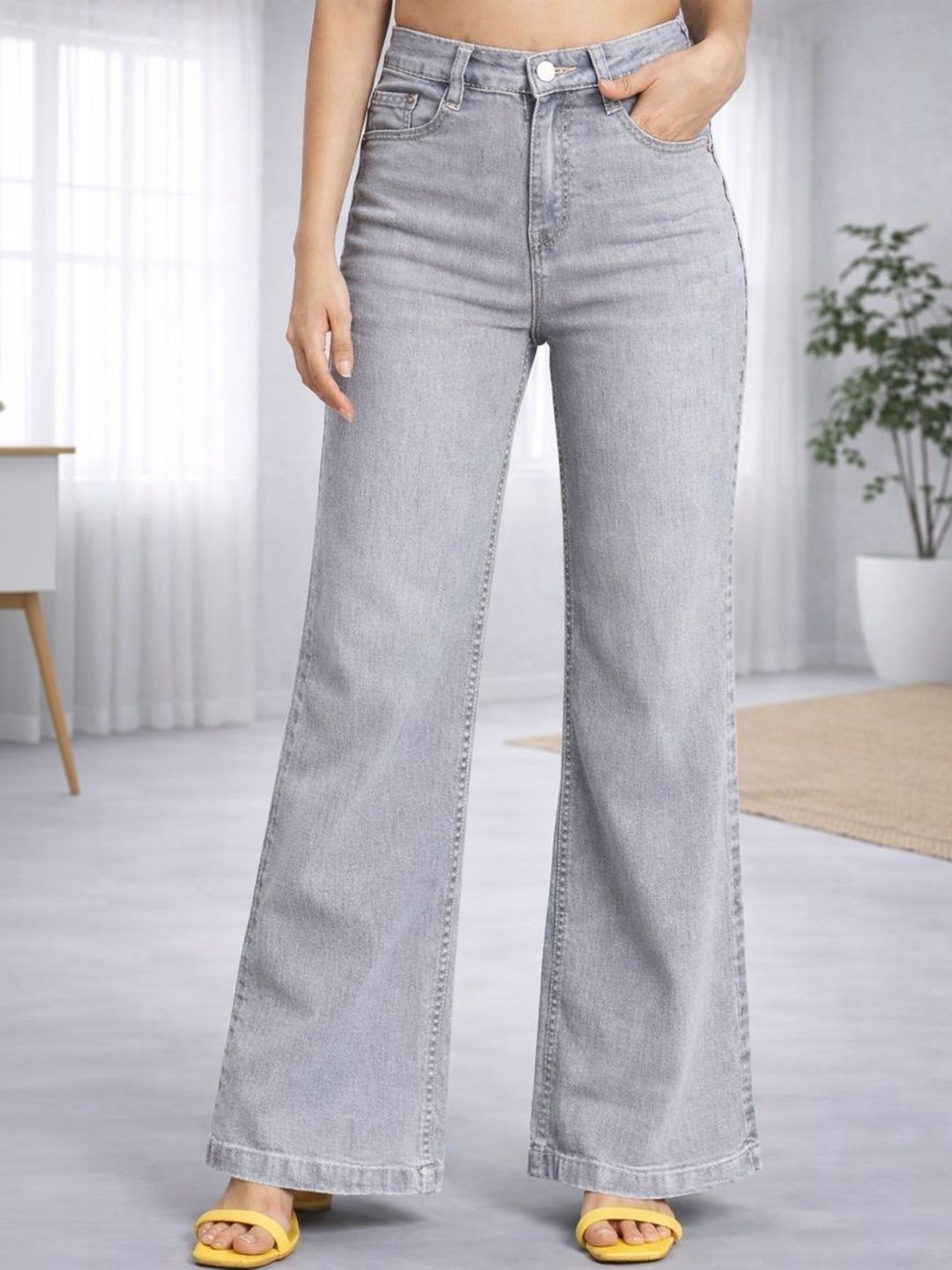 KASHIAN Women Comfort Wide Leg High-Rise Light Fade Stretchable Jeans