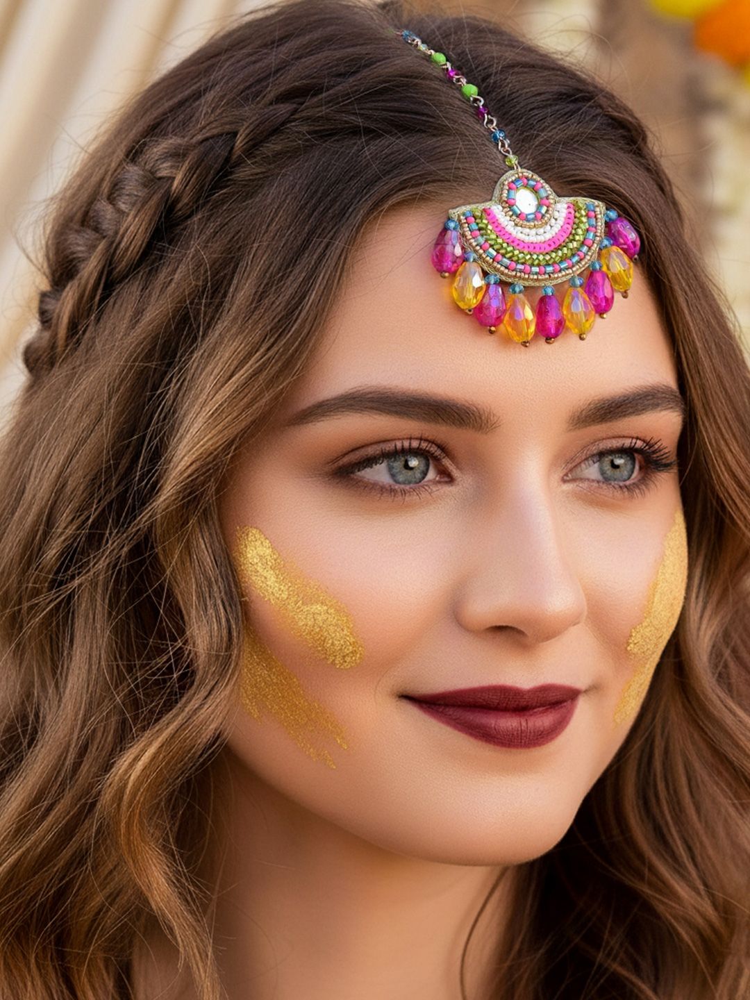 EVERSTYLISH Sanjoya Sequins, Beads & Glass Drop Embroidered Maangtika