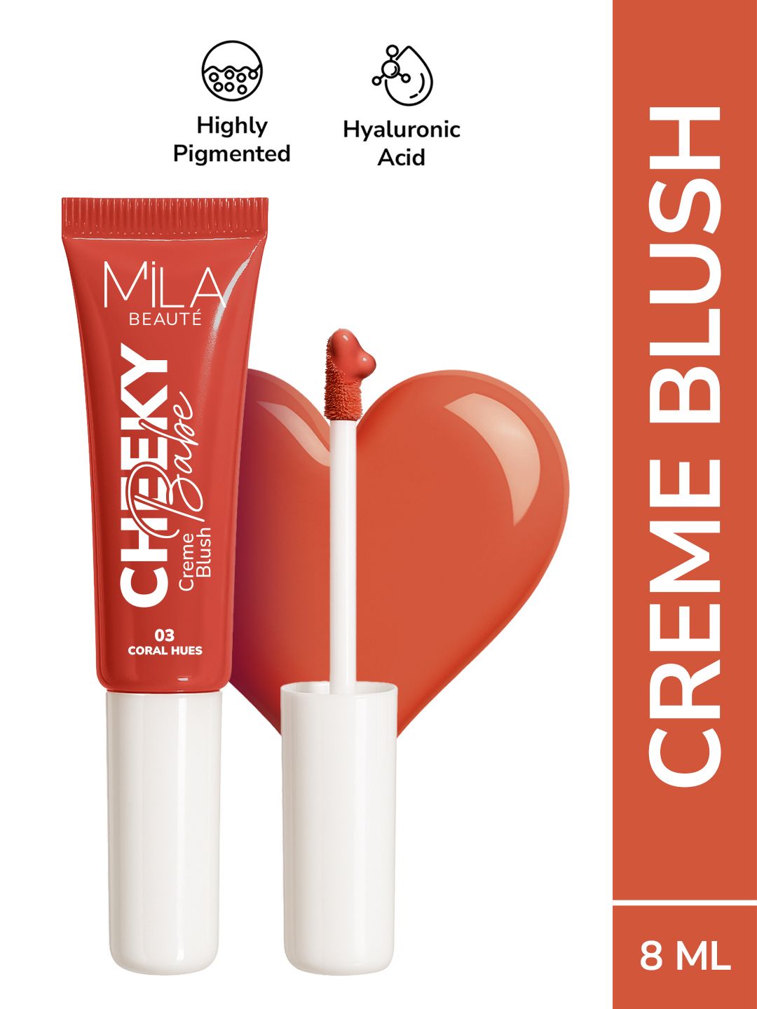 MILA BEAUTE Cheeky Babe Long Lasting Blush With Hyaluronic Acid - 8 ml - Coral Huse - 03