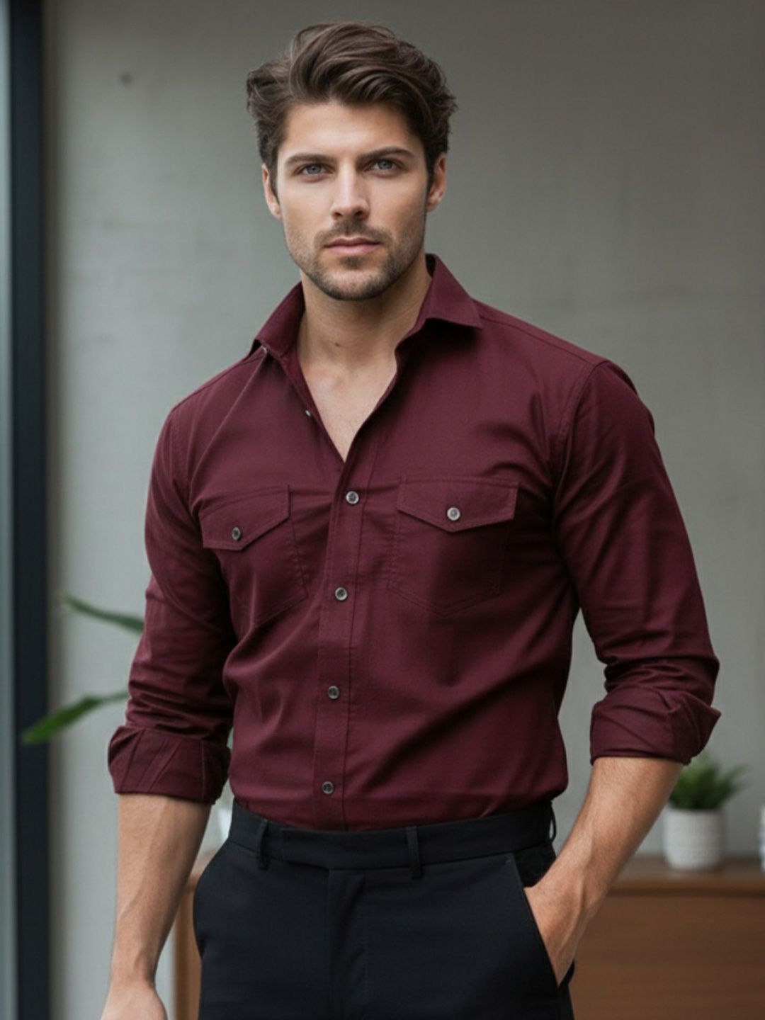 CB-COLEBROOK Spread Collar Long Sleeves Cotton Shirt
