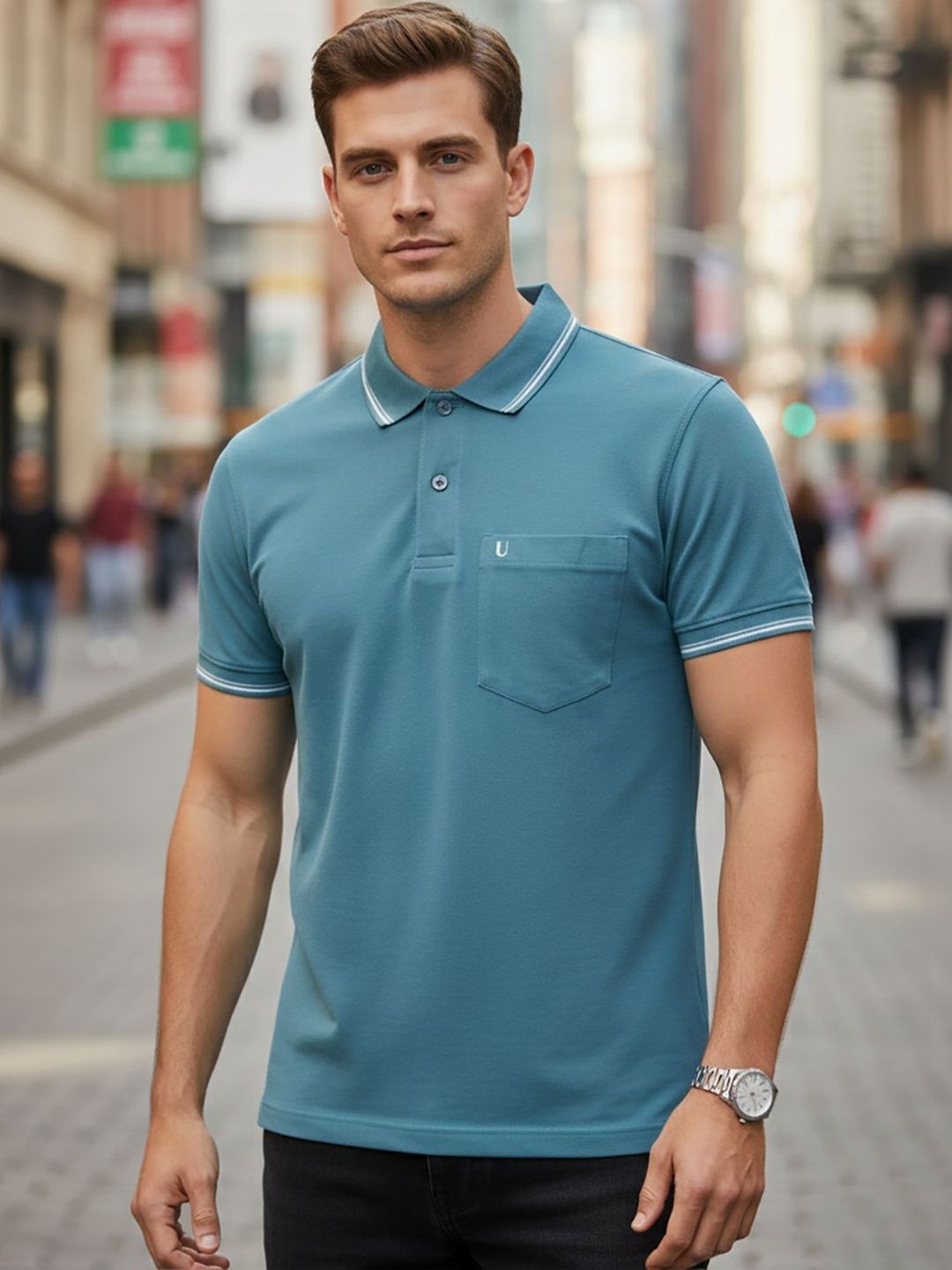 UNIBERRY Men Polo Collar Pockets T-shirt