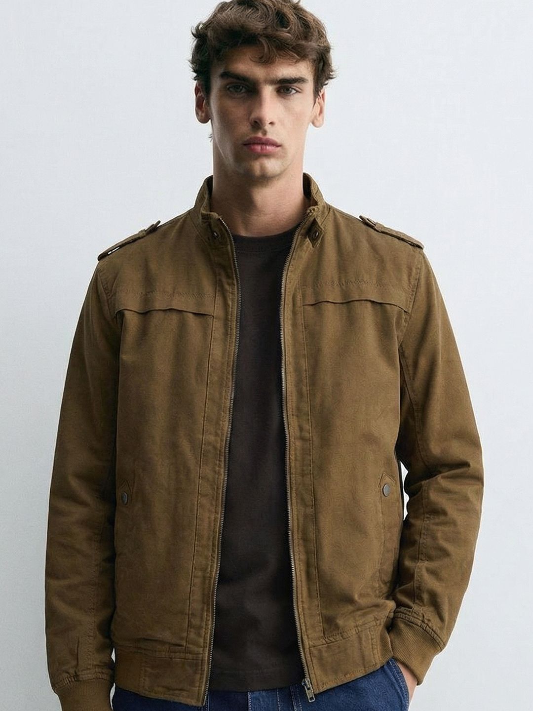 HIGHLANDER Men Khaki Solid Bomber Jacket