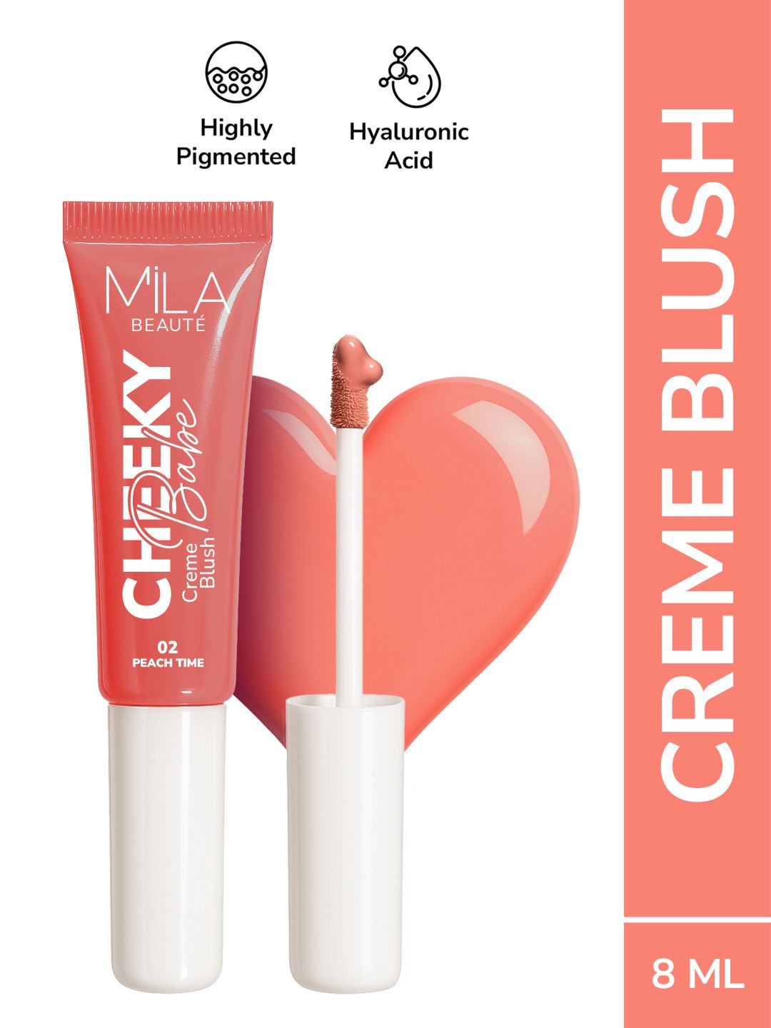 MILA BEAUTE Cheeky Babe Long Lasting Creme Blush With Hyaluronic Acid - 8 ml - Peach Time
