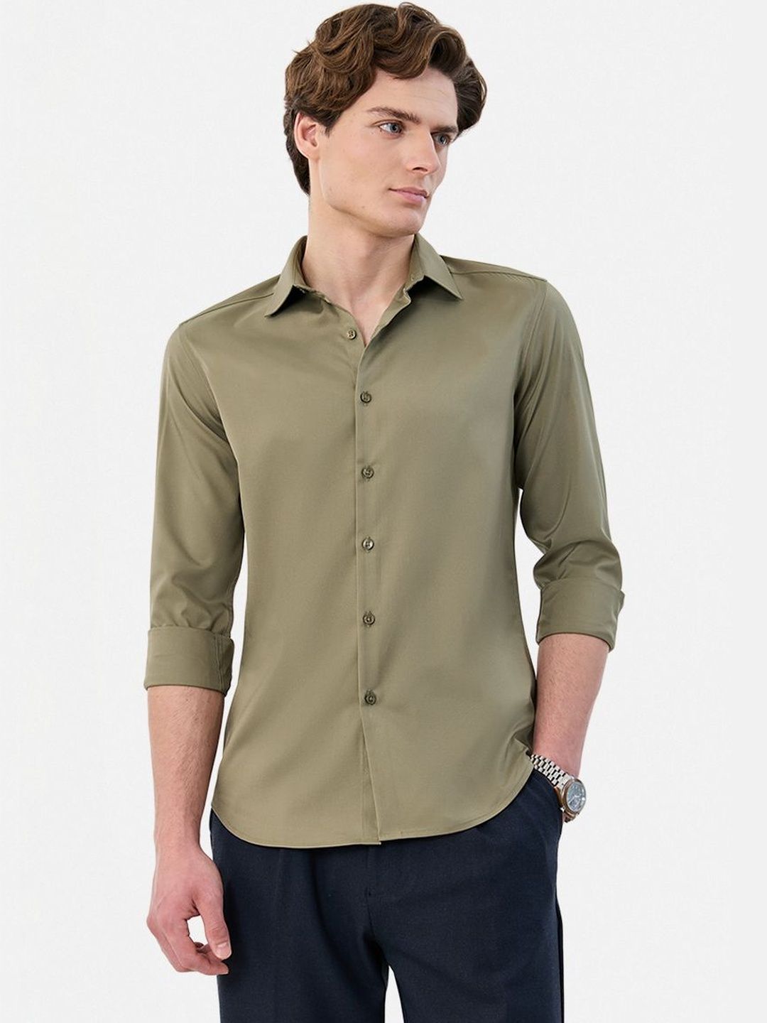 Snitch Polyester Long Sleeves Slim Fit Shirt