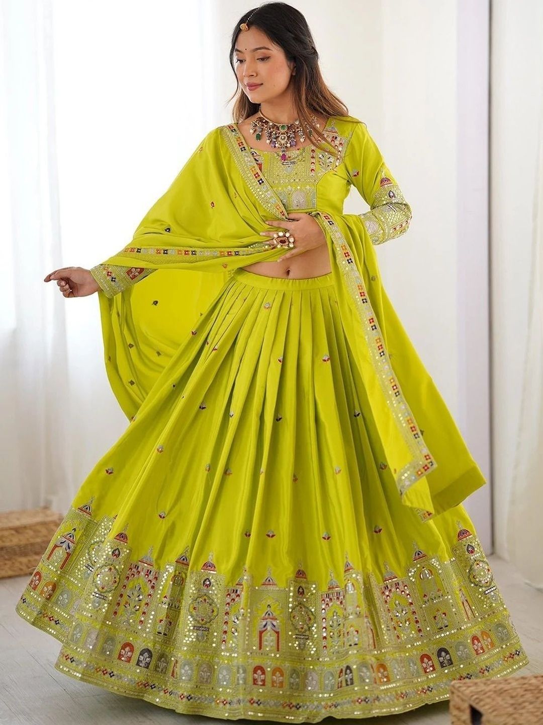 Embroidered Sequinned Semi-Stitched Lehenga & Unstitched Blouse 5