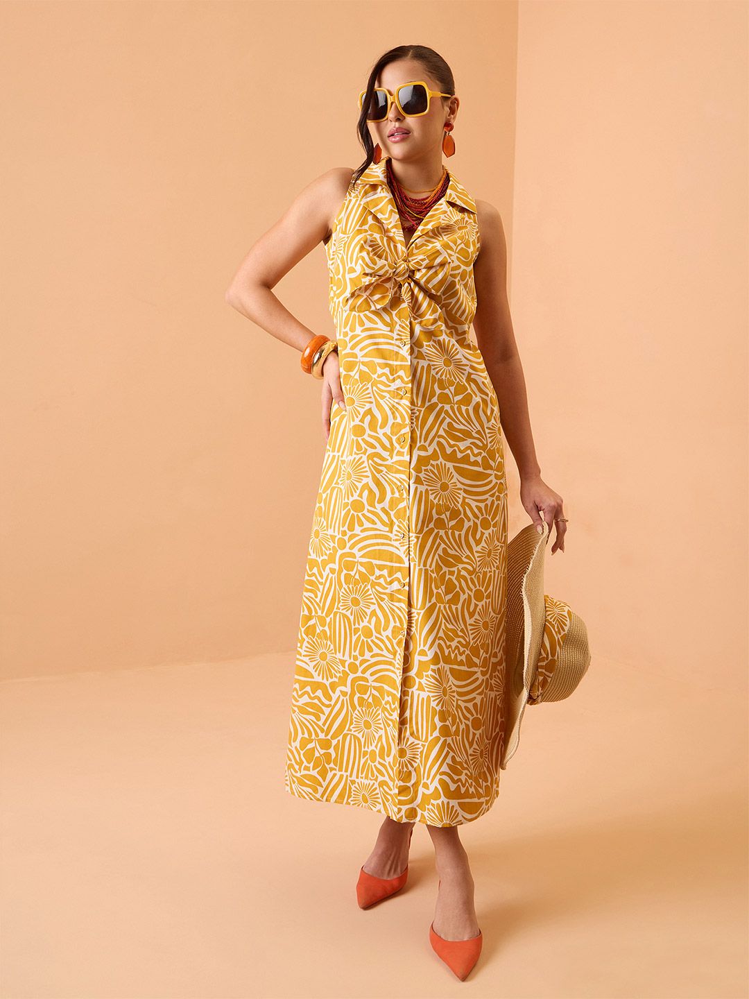 Pink Paprika by SASSAFRAS Print Shirt Midi Dress