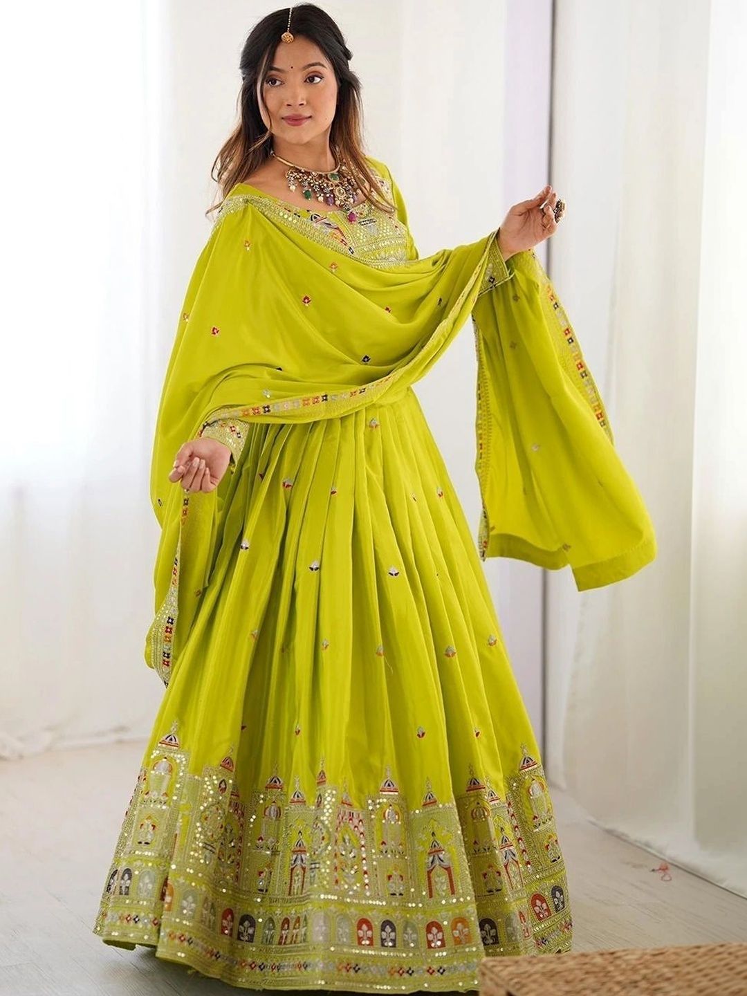 Embroidered Sequinned Semi-Stitched Lehenga & Unstitched Blouse 3