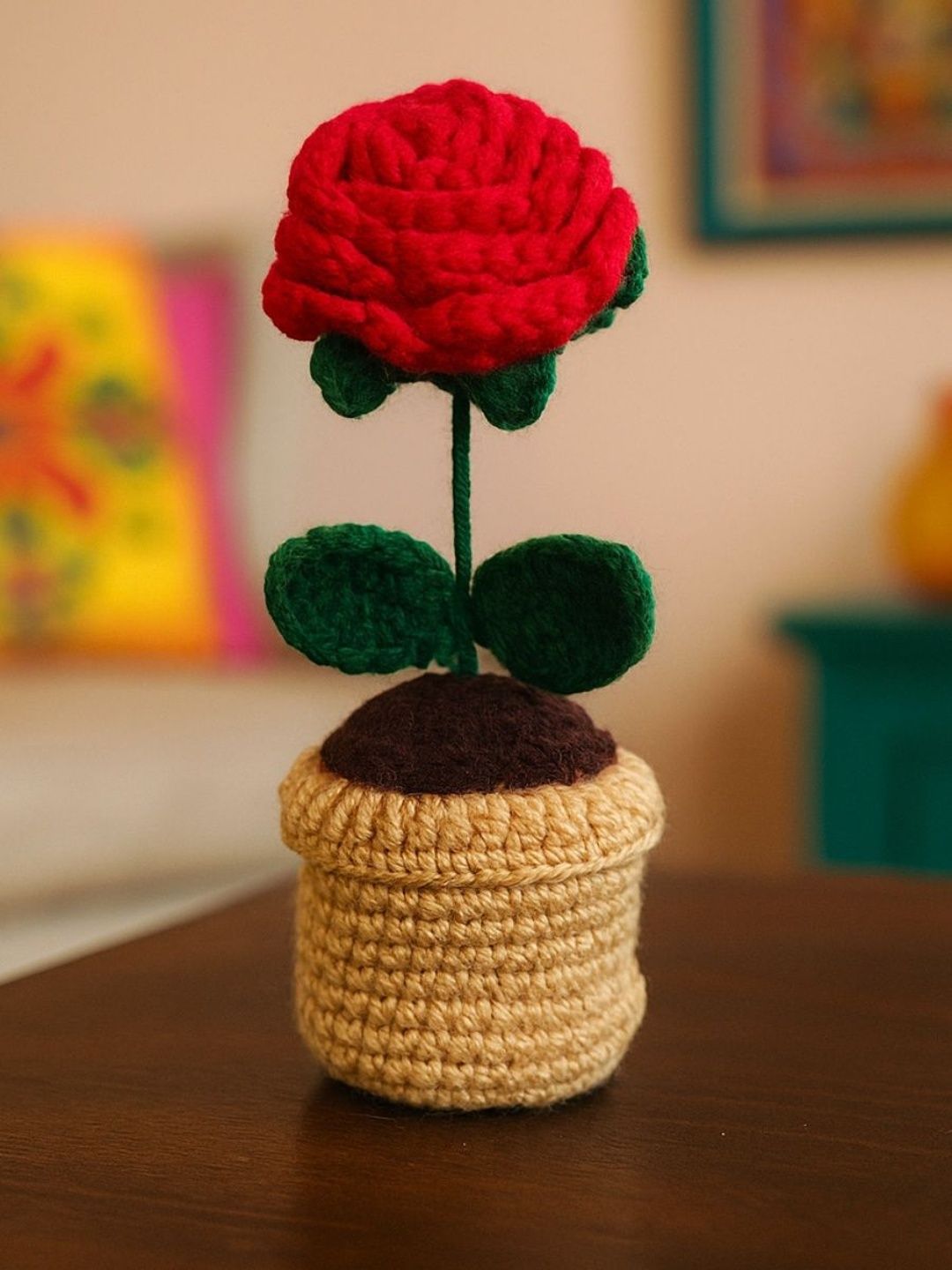 Greenkin Red 1 Pieces Rose Artificial Flower With Pot