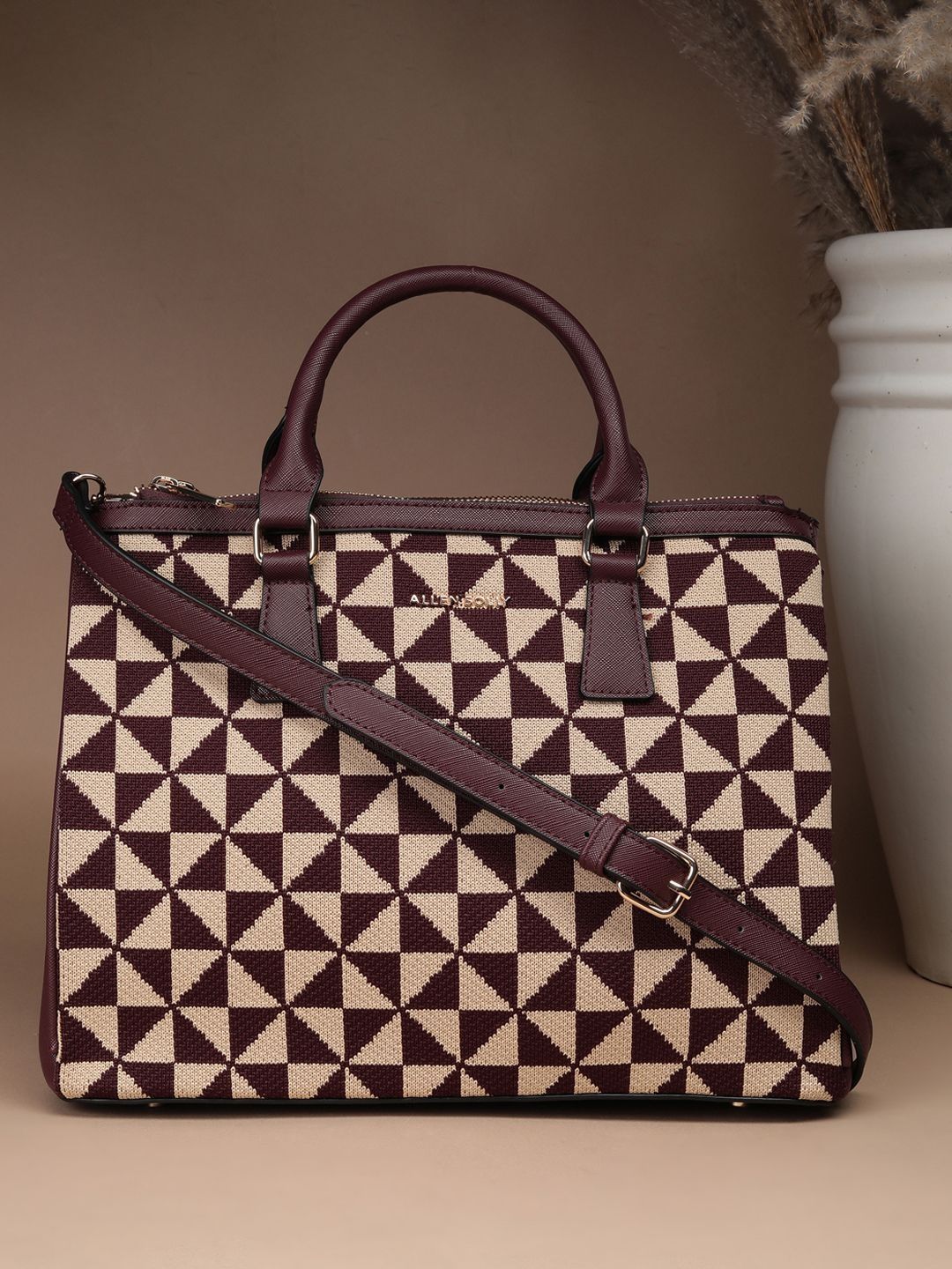 Allen Solly Woman Geometric Printed PU Structured Handheld Bag