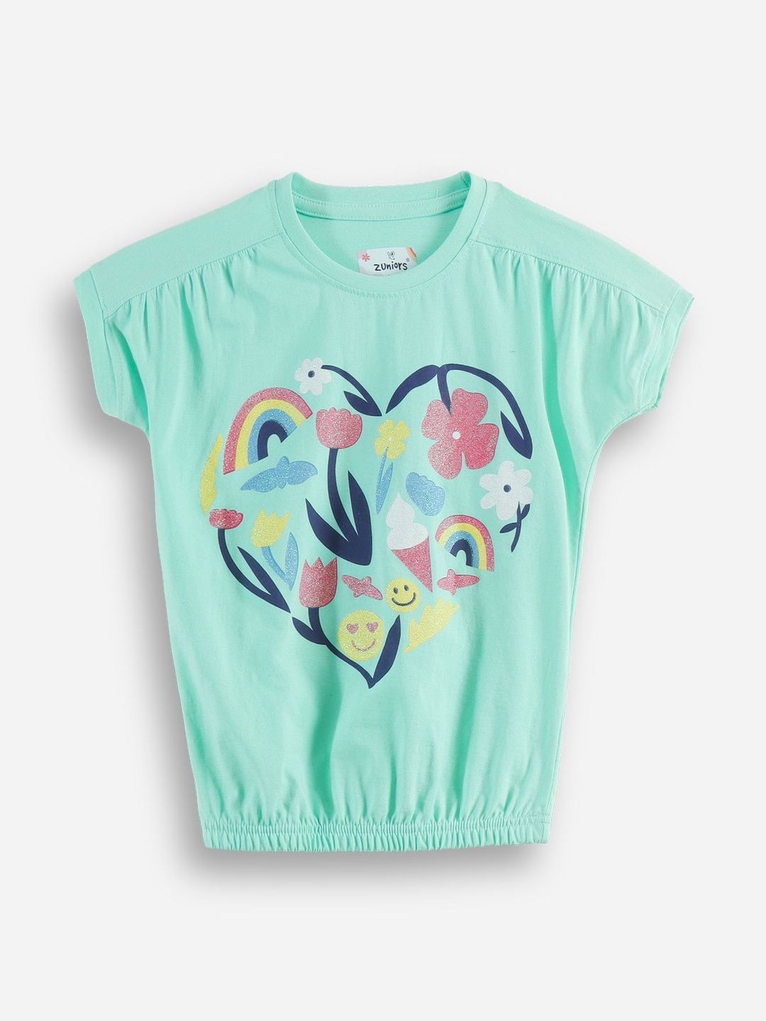 Girls Green Printed Regular Top
