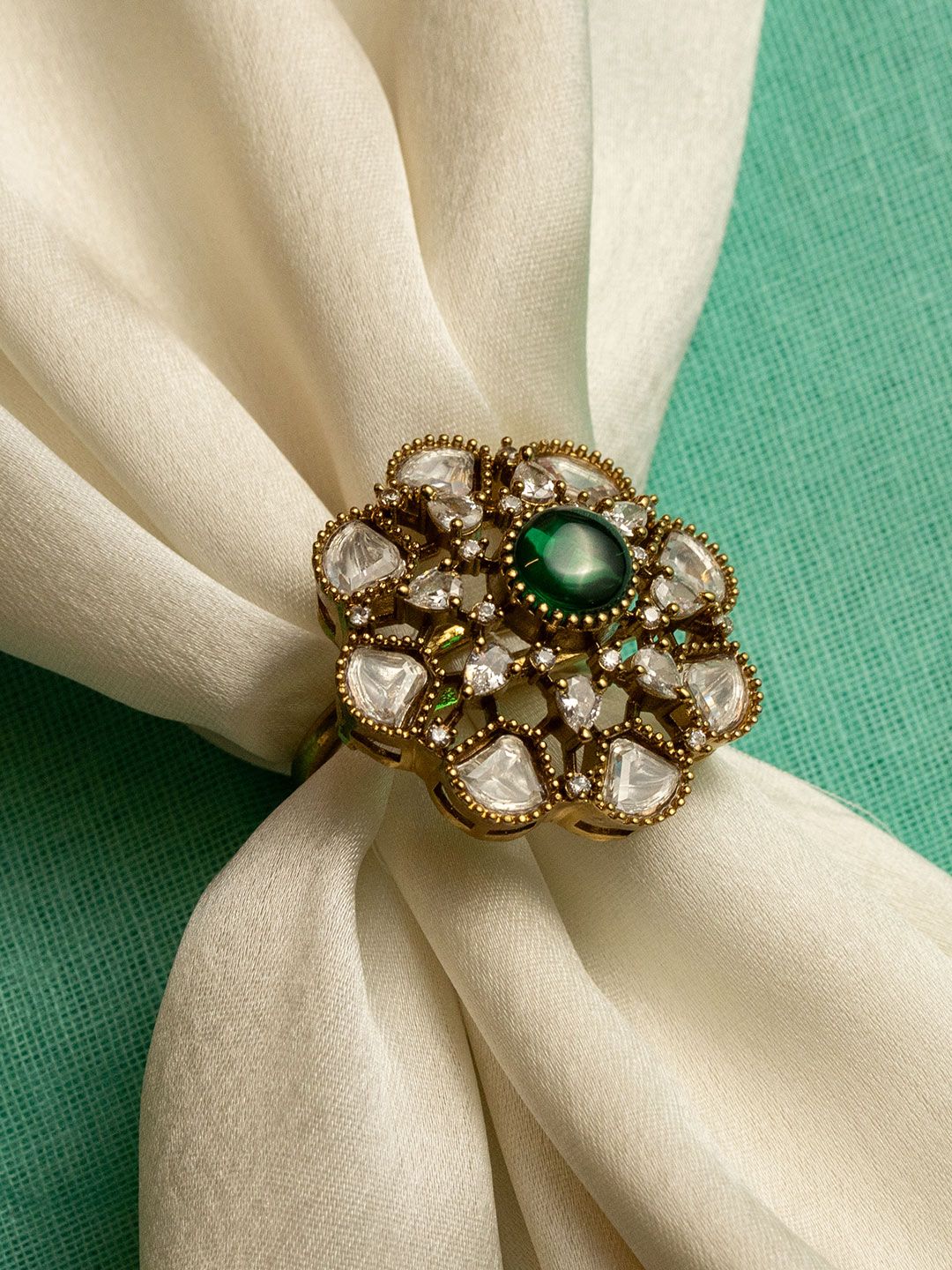 KAYRAH Gold-Plated Brass Kundan Finger Ring