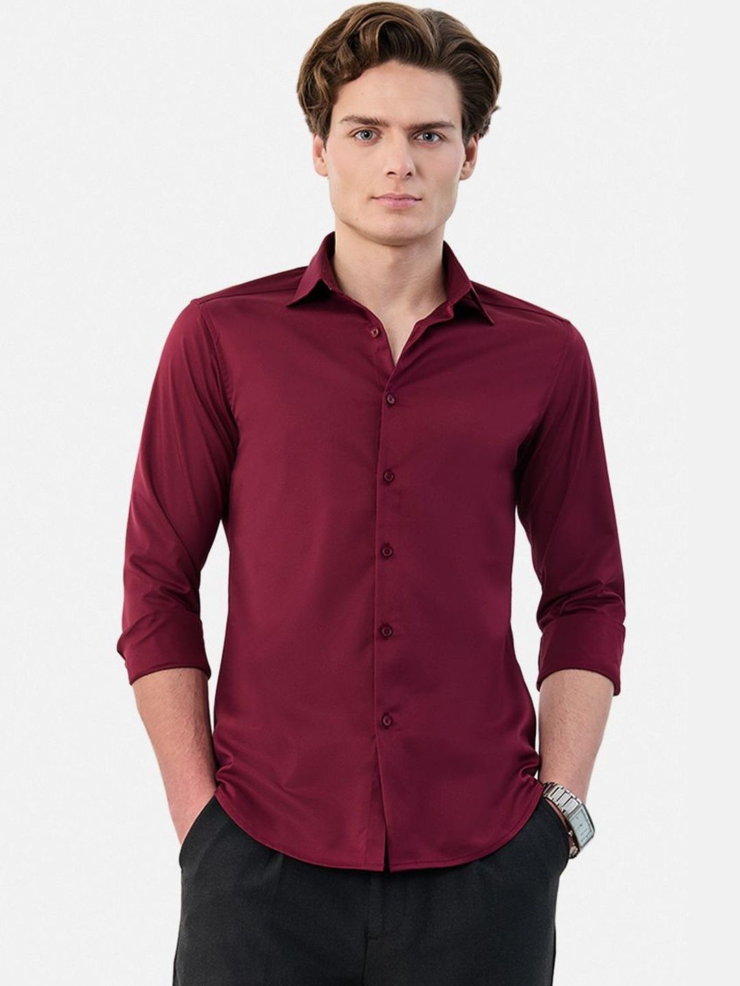 Snitch Polyester Long Sleeves Slim Fit Shirt