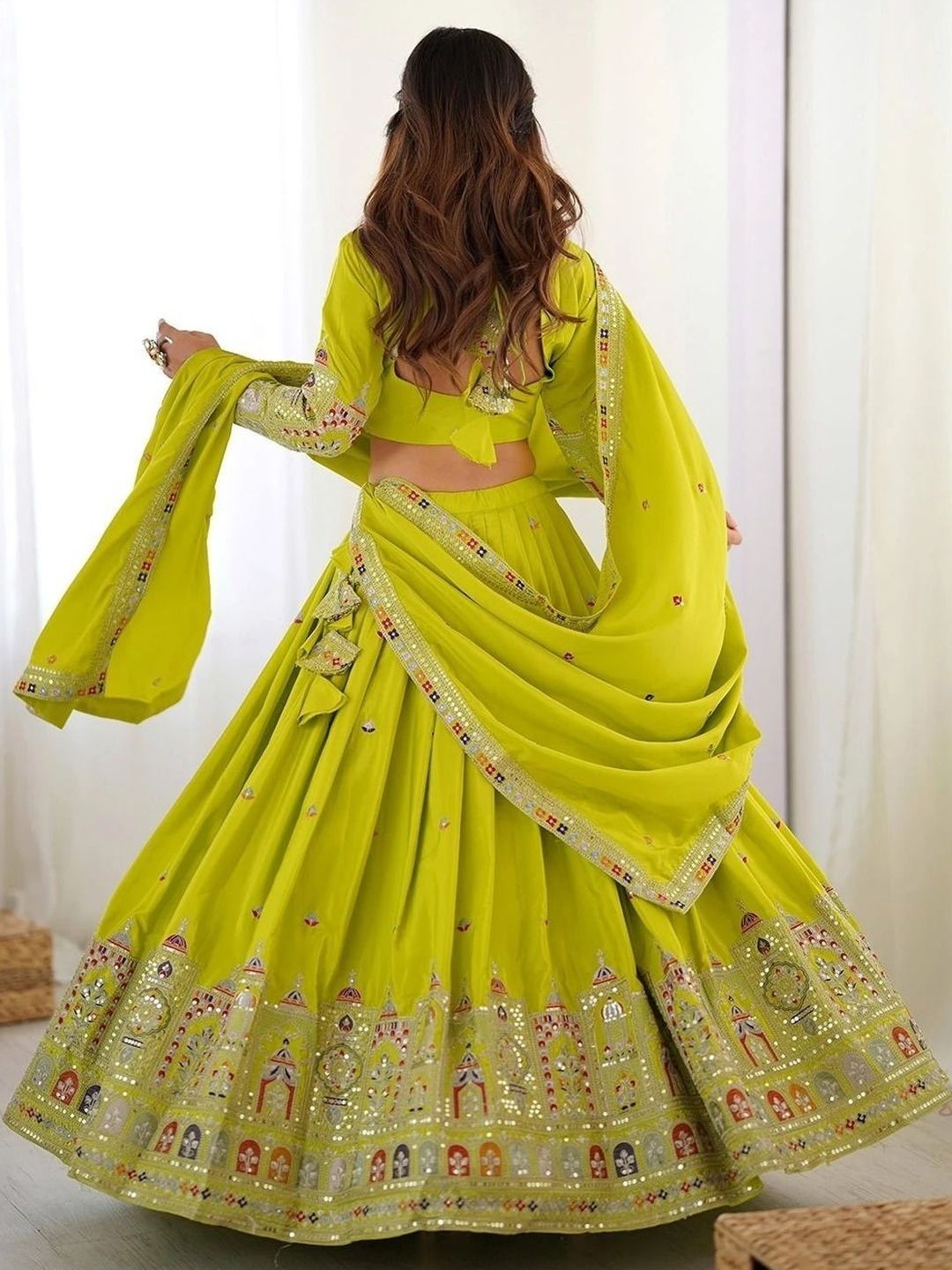 Embroidered Sequinned Semi-Stitched Lehenga & Unstitched Blouse 2