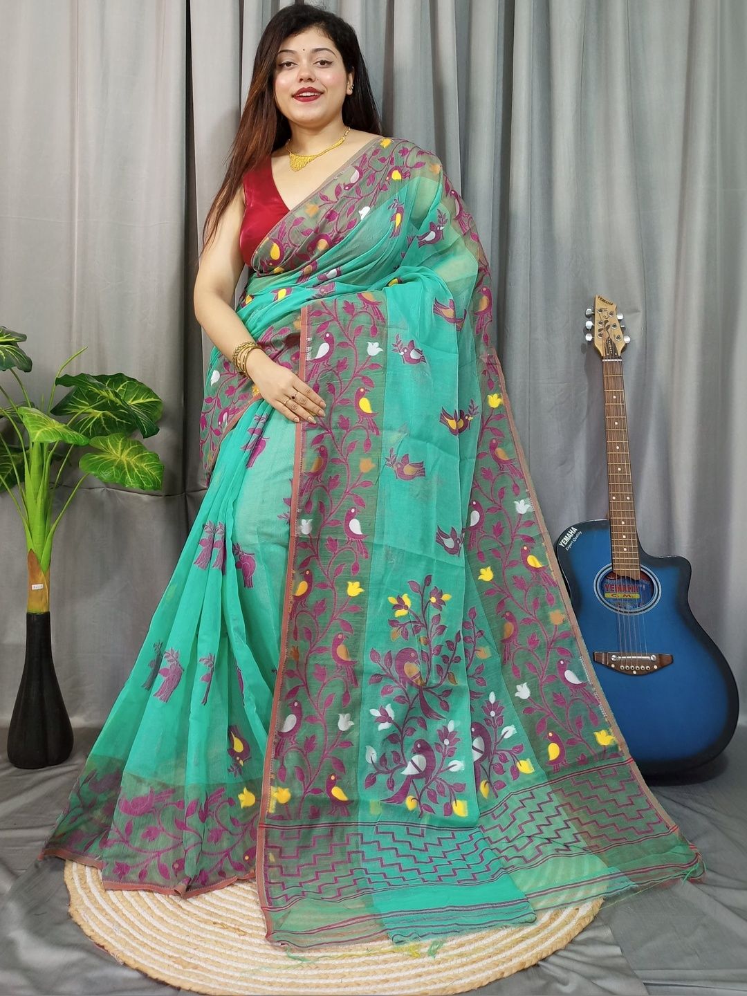 Rnn Saree Ethnic Motifs Embroidered Silk Cotton Handloom Jamdani Sarees