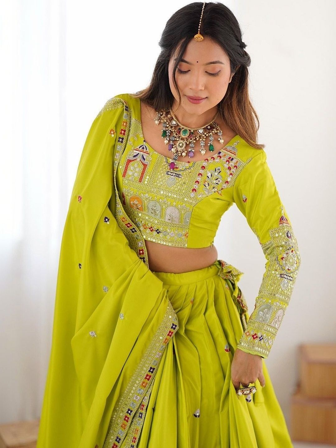 Embroidered Sequinned Semi-Stitched Lehenga & Unstitched Blouse 4