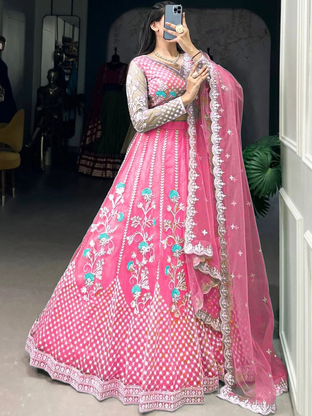 UDBHAV EXPORT Semi-Stitched Lehenga & Unstitched Blouse With Dupatta