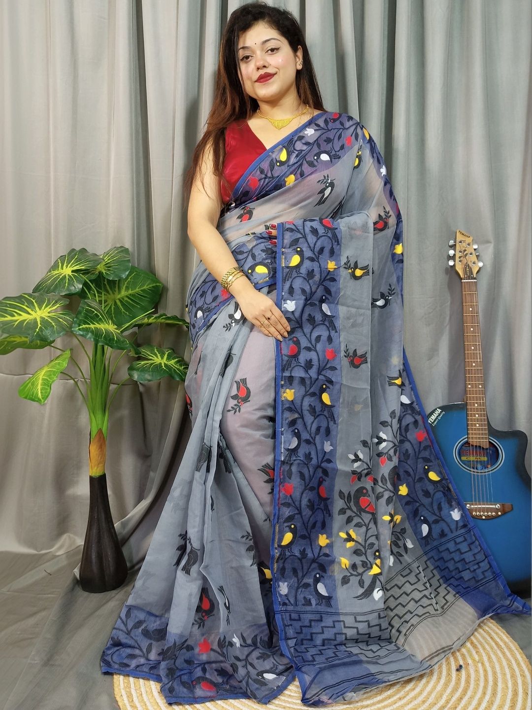 Rnn Saree Ethnic Motifs Embroidered Silk Cotton Jamdani Sarees