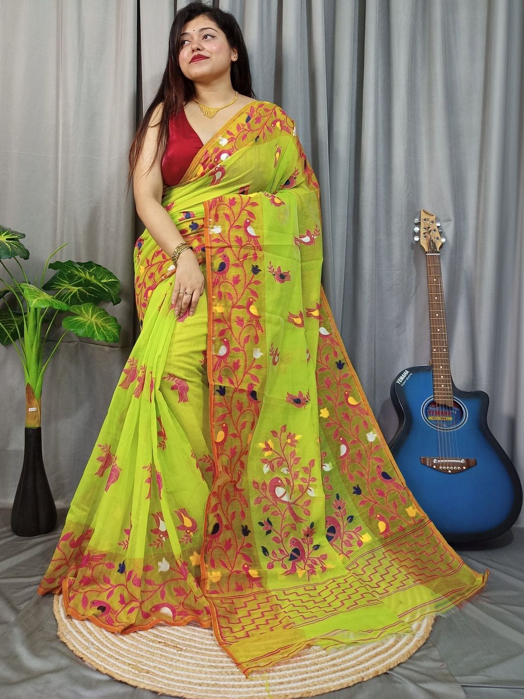 Rnn Saree Ethnic Motifs Embroidered Silk Cotton Jamdani Sarees