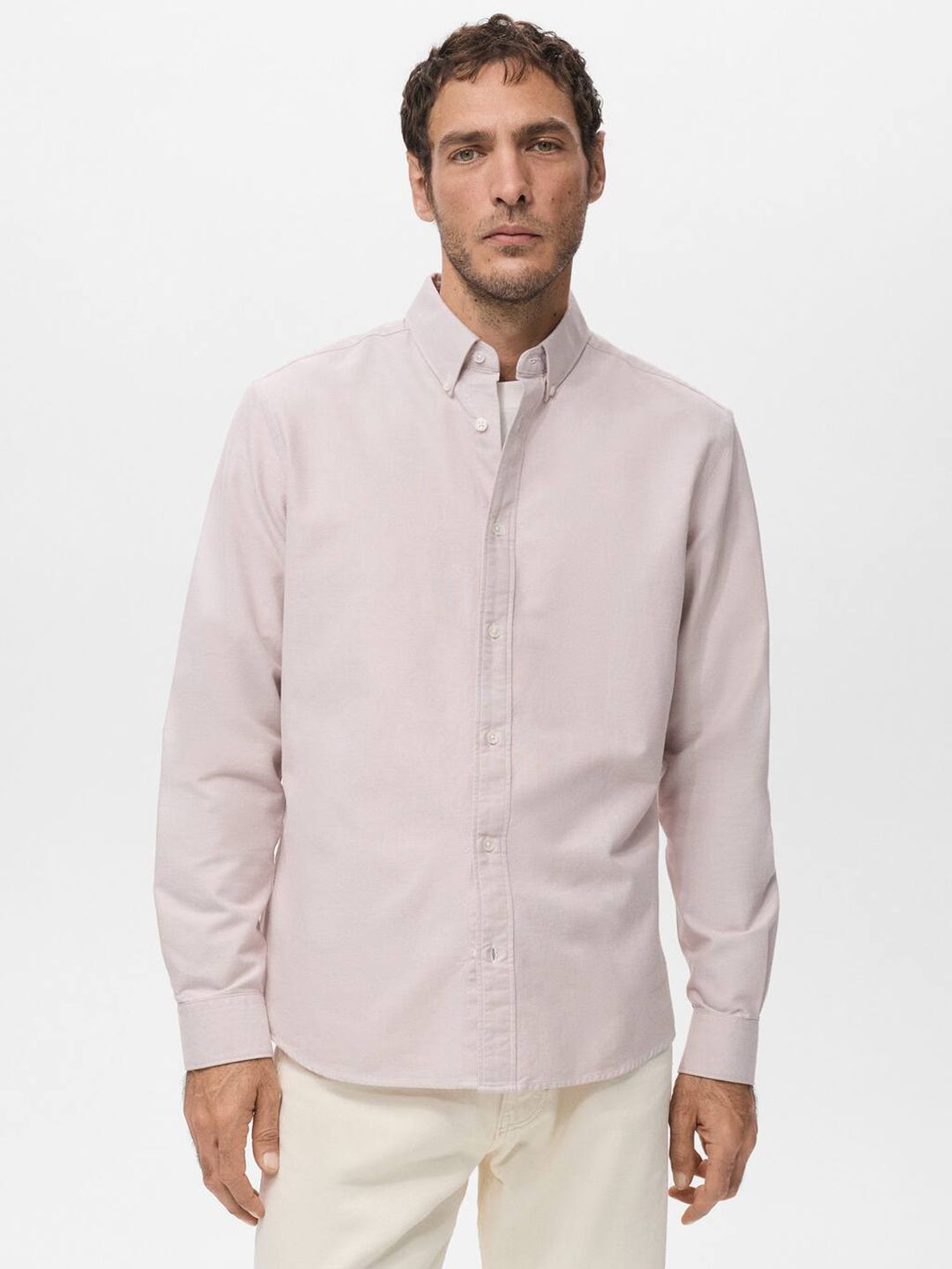 MANGO MAN Oxford Weave Button-Down Collar Pure Cotton Casual Shirt