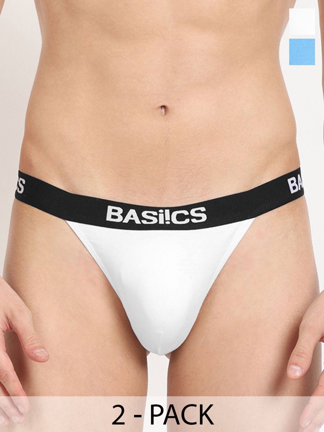 Buy BASIICS By La Intimo Men Pack Of 2 White & Blue Solid Low Rise Thong Briefs -  - Apparel for Men