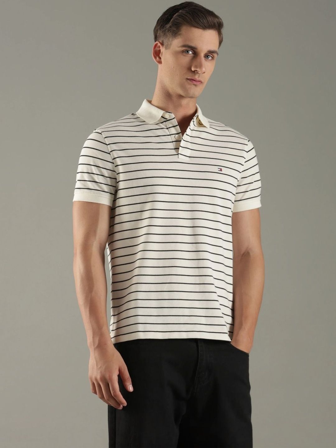 Tommy Hilfiger Men Striped Polo Collar T-shirt