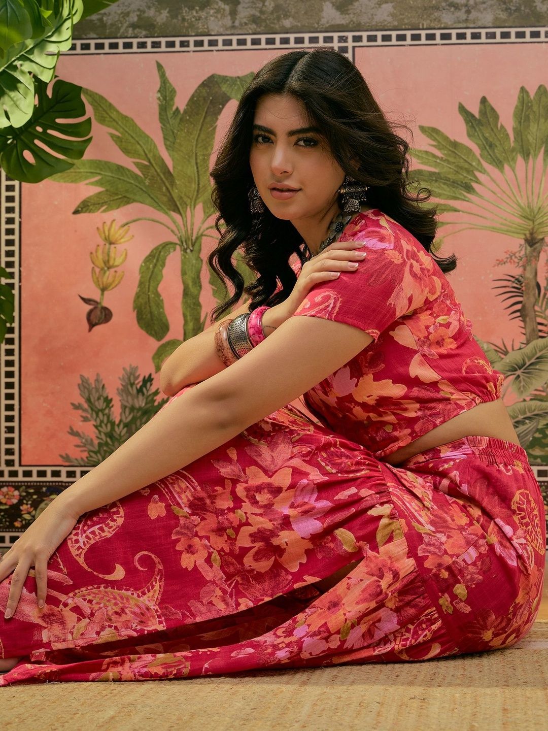 Buy Sangria Printed V Neck Top & Skirt Co Ord Set -  - Apparel for Women