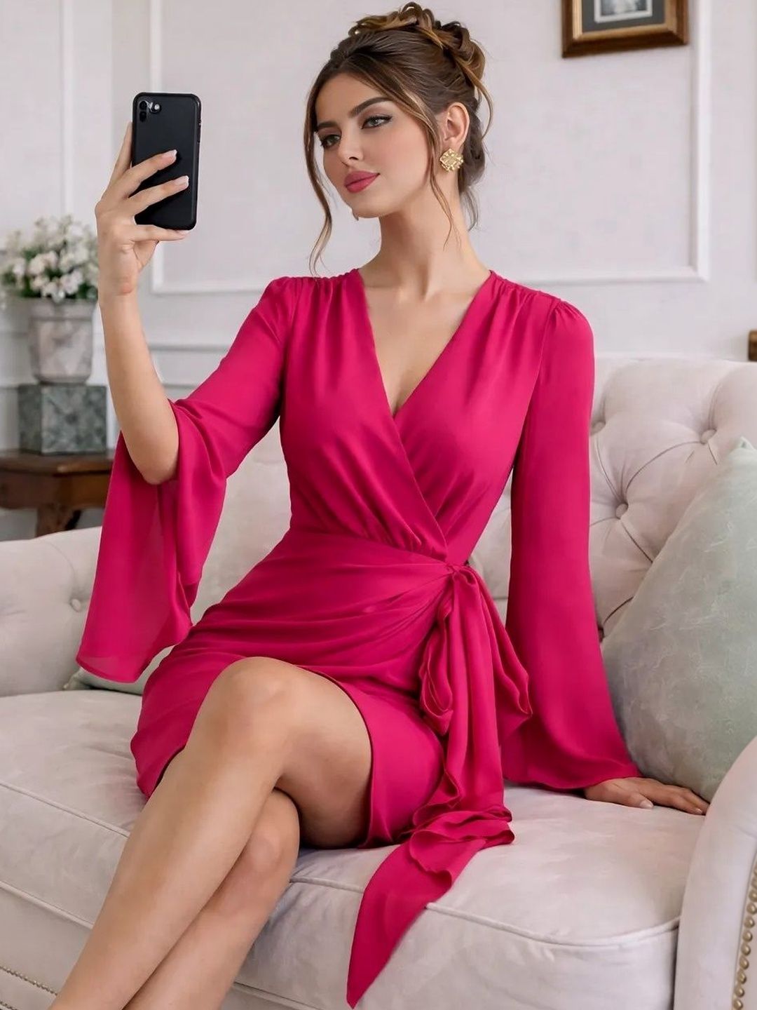 WANQUILA Flared Sleeve Mini Dress