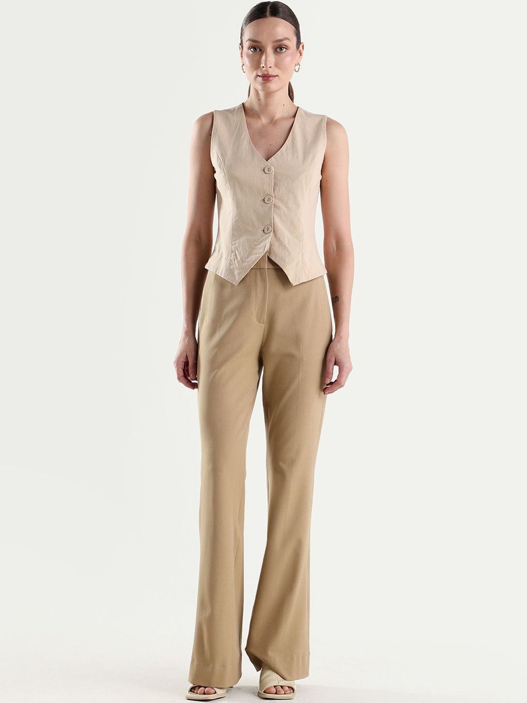 RAREISM Women Khaki Bootcut Fit Plain Trouser