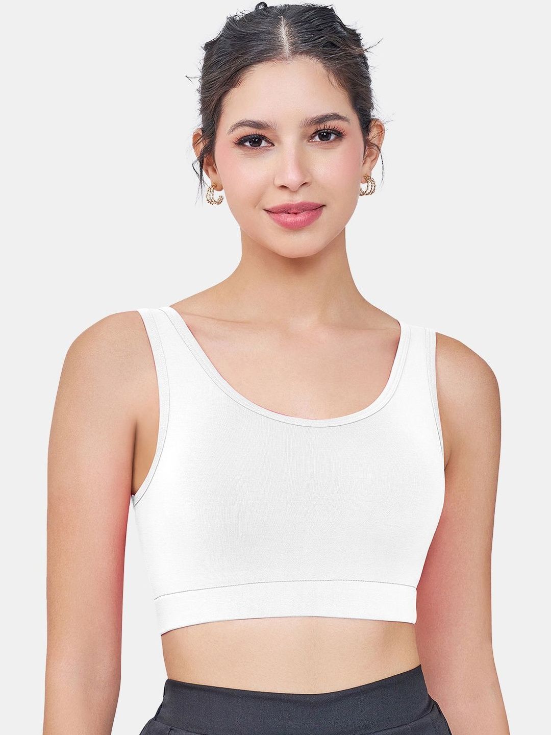 Buy SKDREAMS White Cotton Lycra Everyday Wireless Non Padded Seamless Sports Bra For Women -  - Apparel for Women