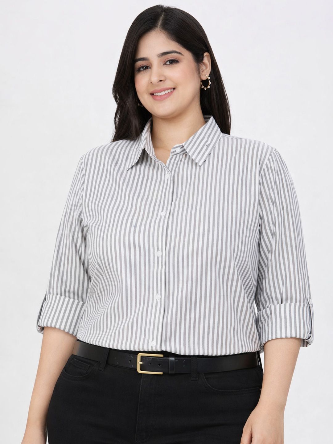 Style Quotient Plus Women Modern Striped Casual Shirt