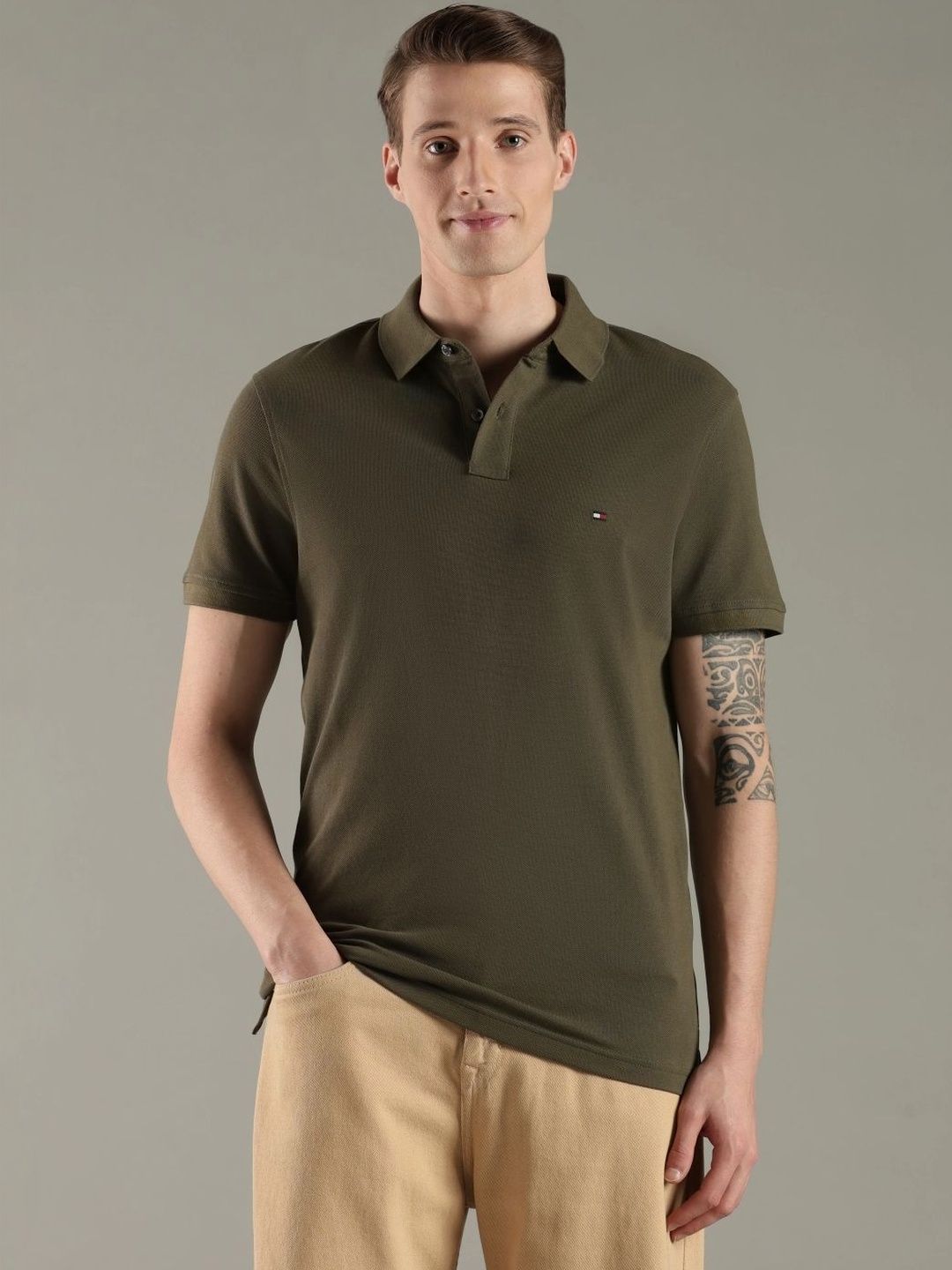 Tommy Hilfiger Men Brand Logo Polo Collar T-shirt