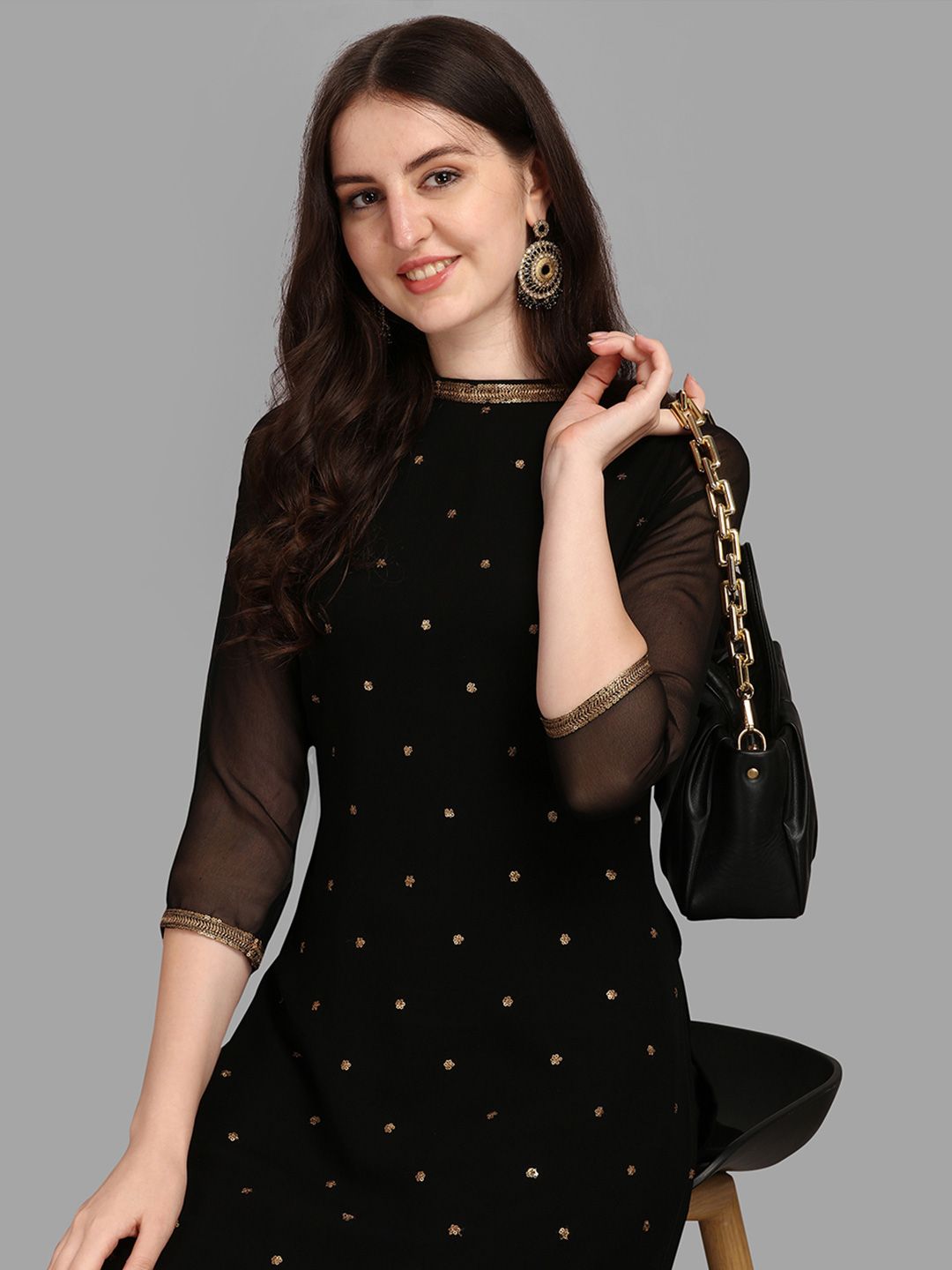 Sequin Embellished Straight Kurta with Trousers 2