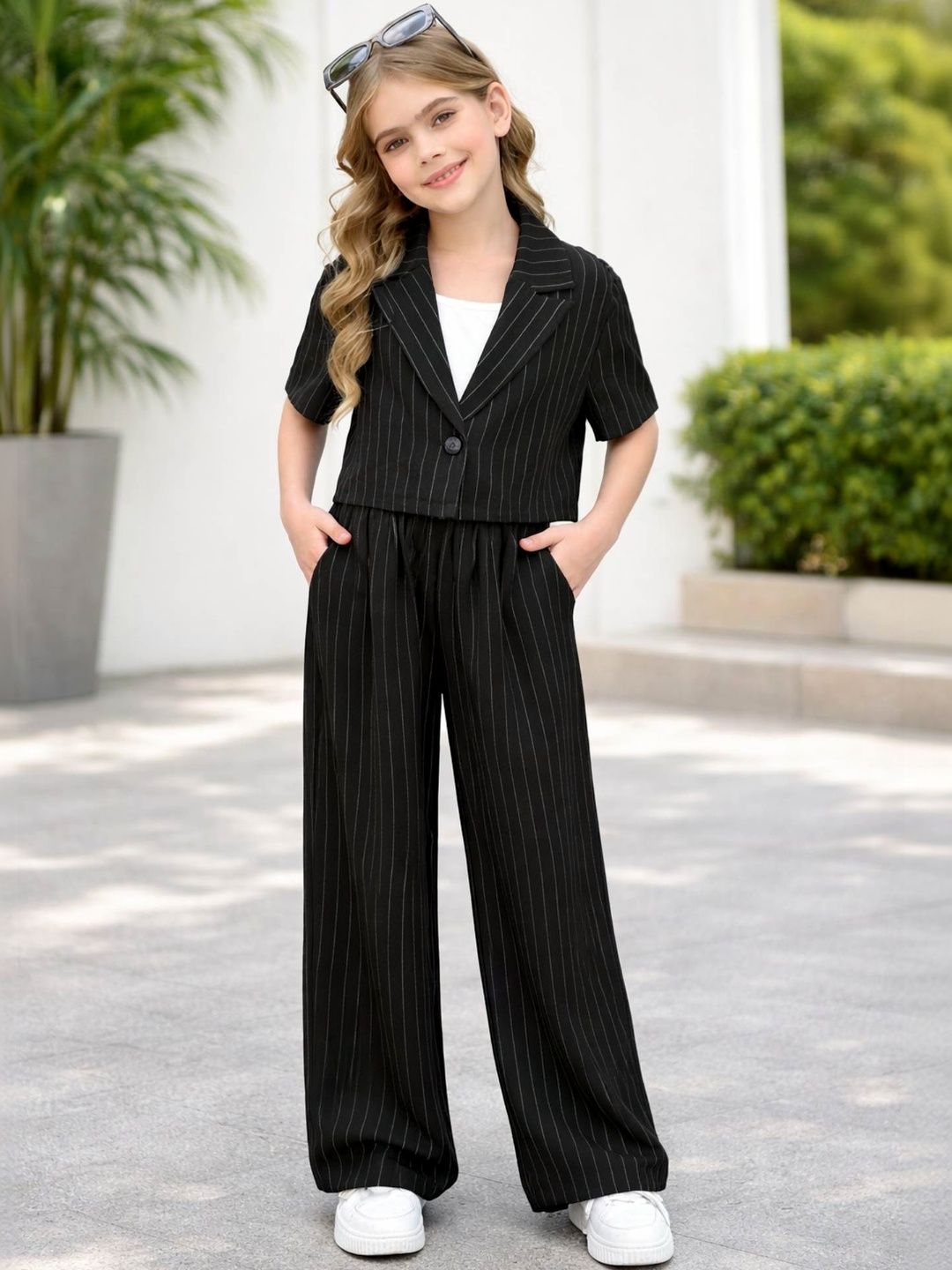 DANFORTH Girls Striped Lapel Collar Clothing Set