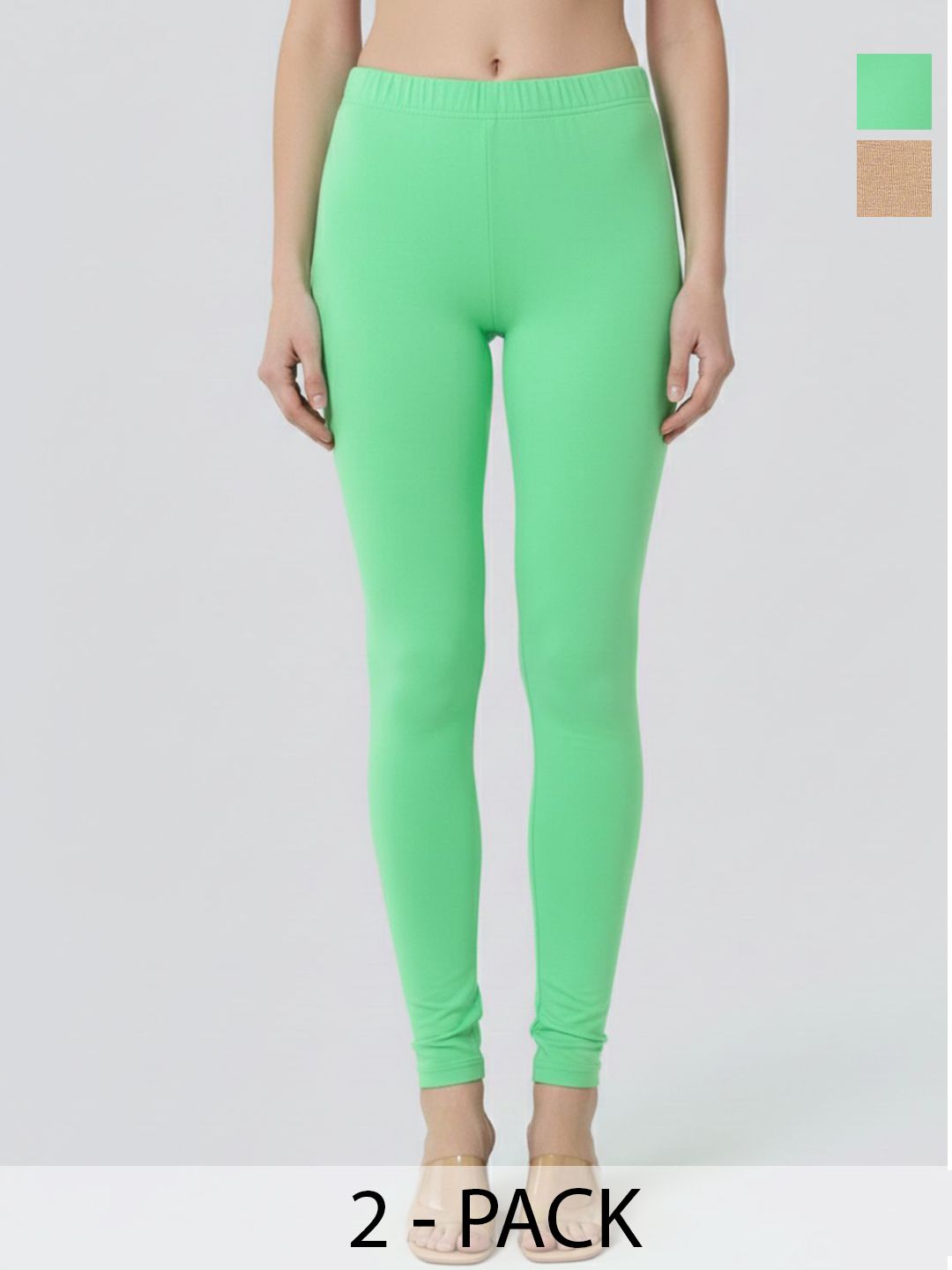 ZAYANQA Women Pack of 2 Beige & Mint Green Slim Fit Mid-rise Ankle Length Leggings