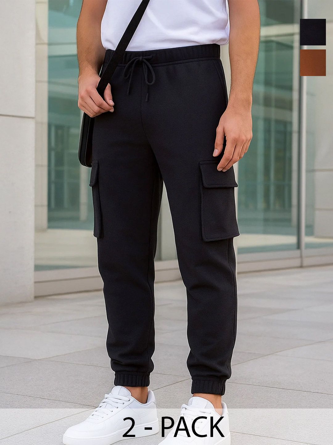 NOBERO Solid Pack Of 2 Men Pure Cotton Mid-Rise Regular Fit Track Pants