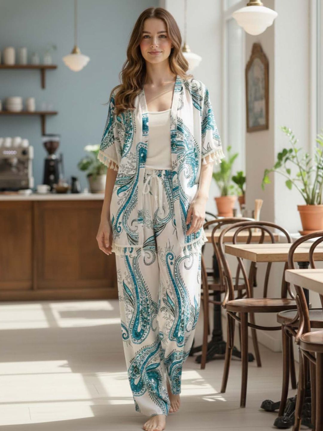 Printed Strapless Three-Quarter Sleeve Co-Ords