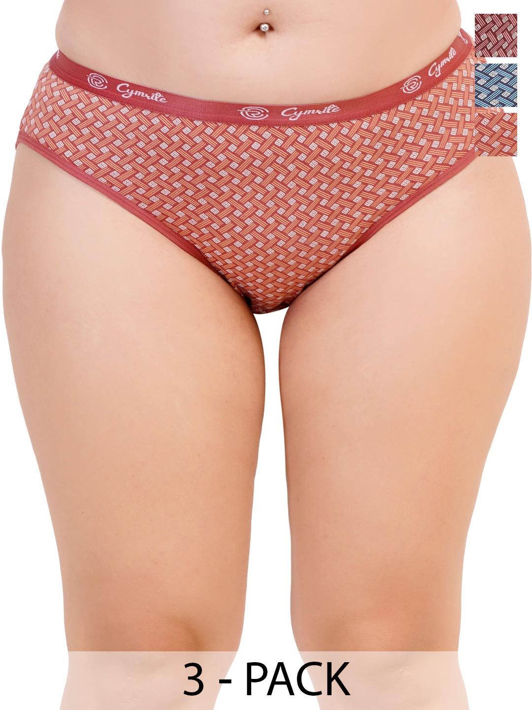 CYMRITE Women Pack Of 3 Cotton Multicolor Briefs
