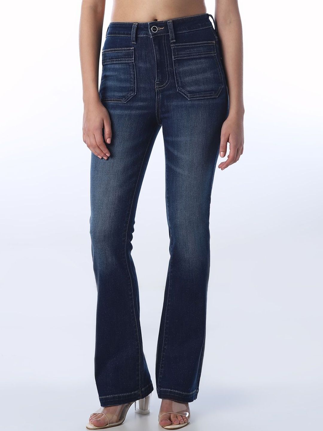 ONLY Women Flared High-Rise Light Fade Stretchable Jeans