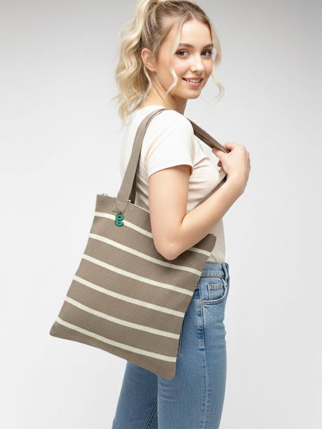 glitchez Striped Self Design Tote Bag