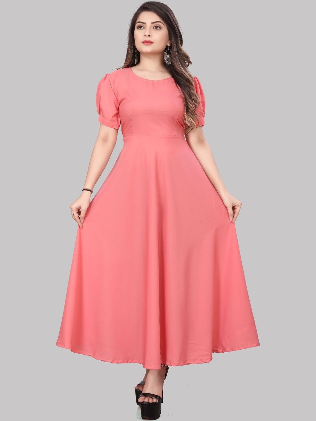 KRISHTI CREATION Puff Sleeve Crepe Maxi Dress