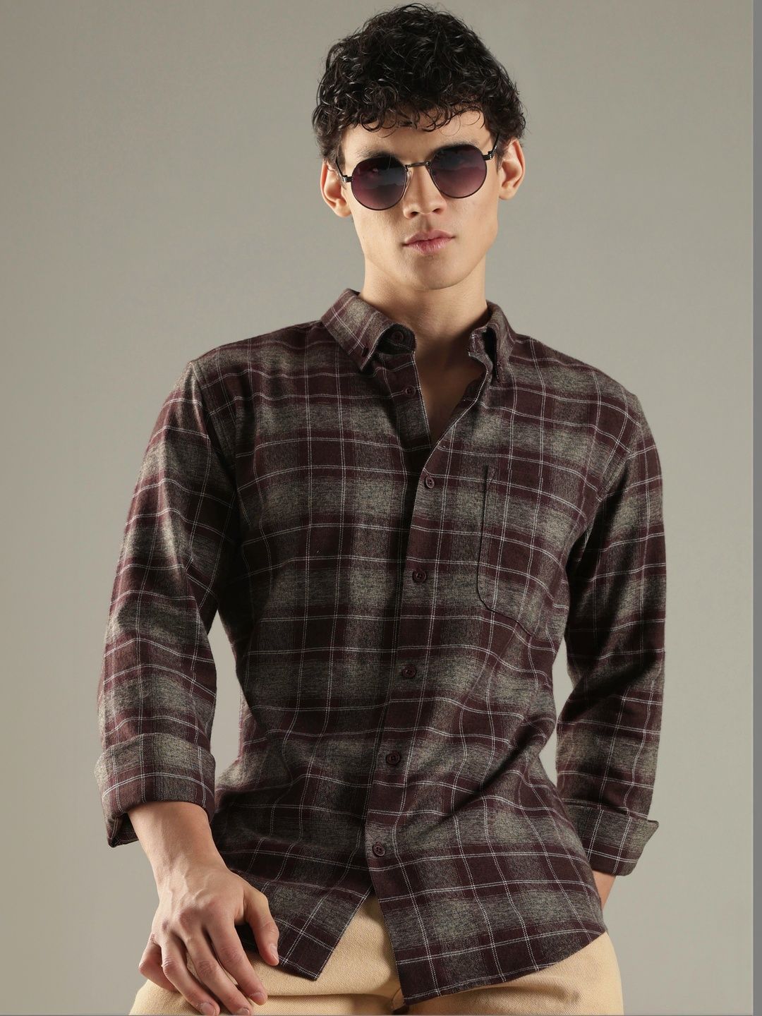 HERE&NOW Men Slim Fit Tartan Checks Checked Casual Shirt