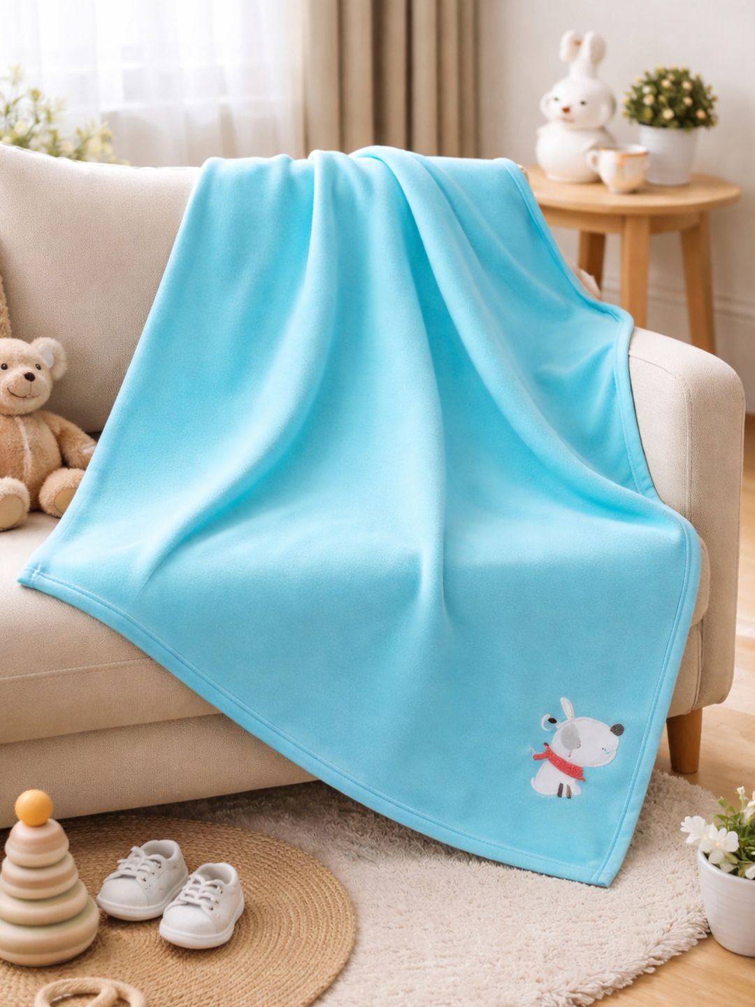MeeMee Blue Solid Mild Winter 300 GSM Single Bed Blanket