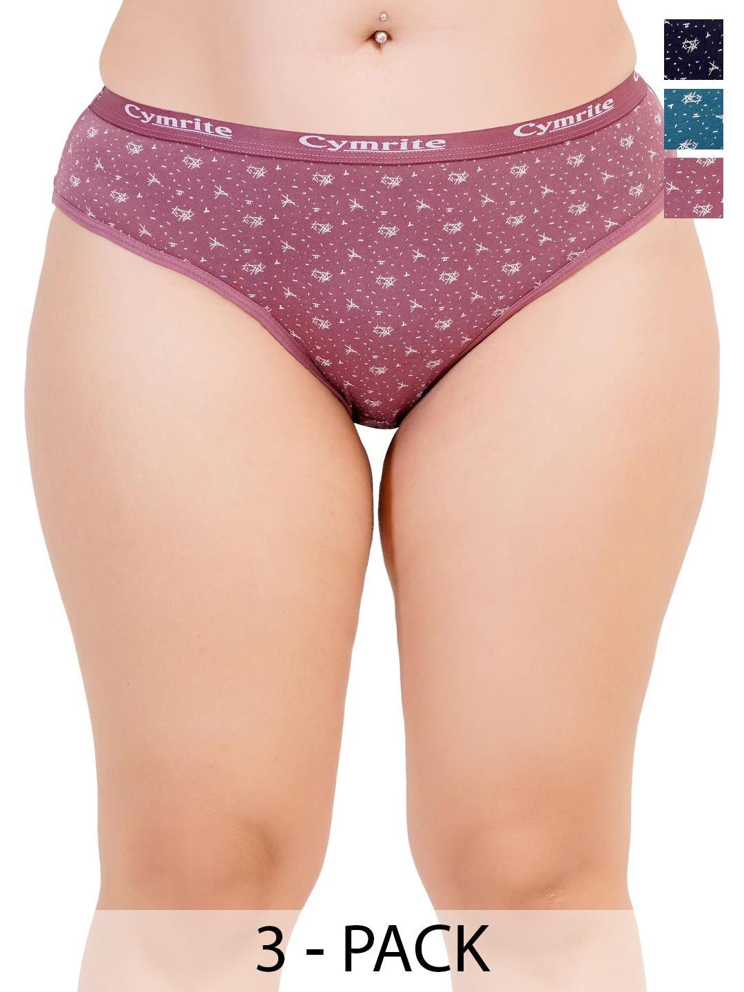 CYMRITE Women Pack of 3 Multicolor Cotton Briefs