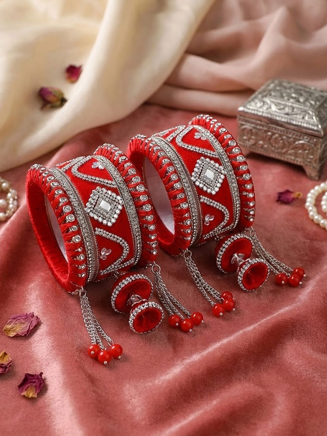 Buy Adwitiya Collection Set Of 10 Silver Plated Stone Studded Bangles -  - Accessories for Women