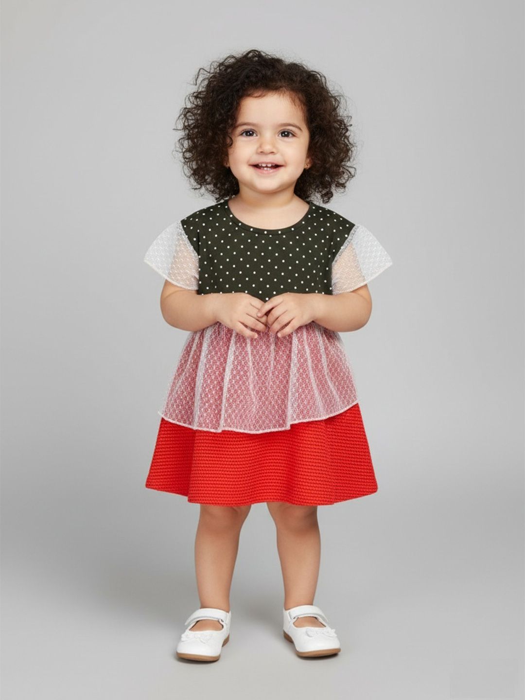 Zaahii Colourblocked Round Neck Short Cap Sleeves Knee Length Fit & Flare Dress