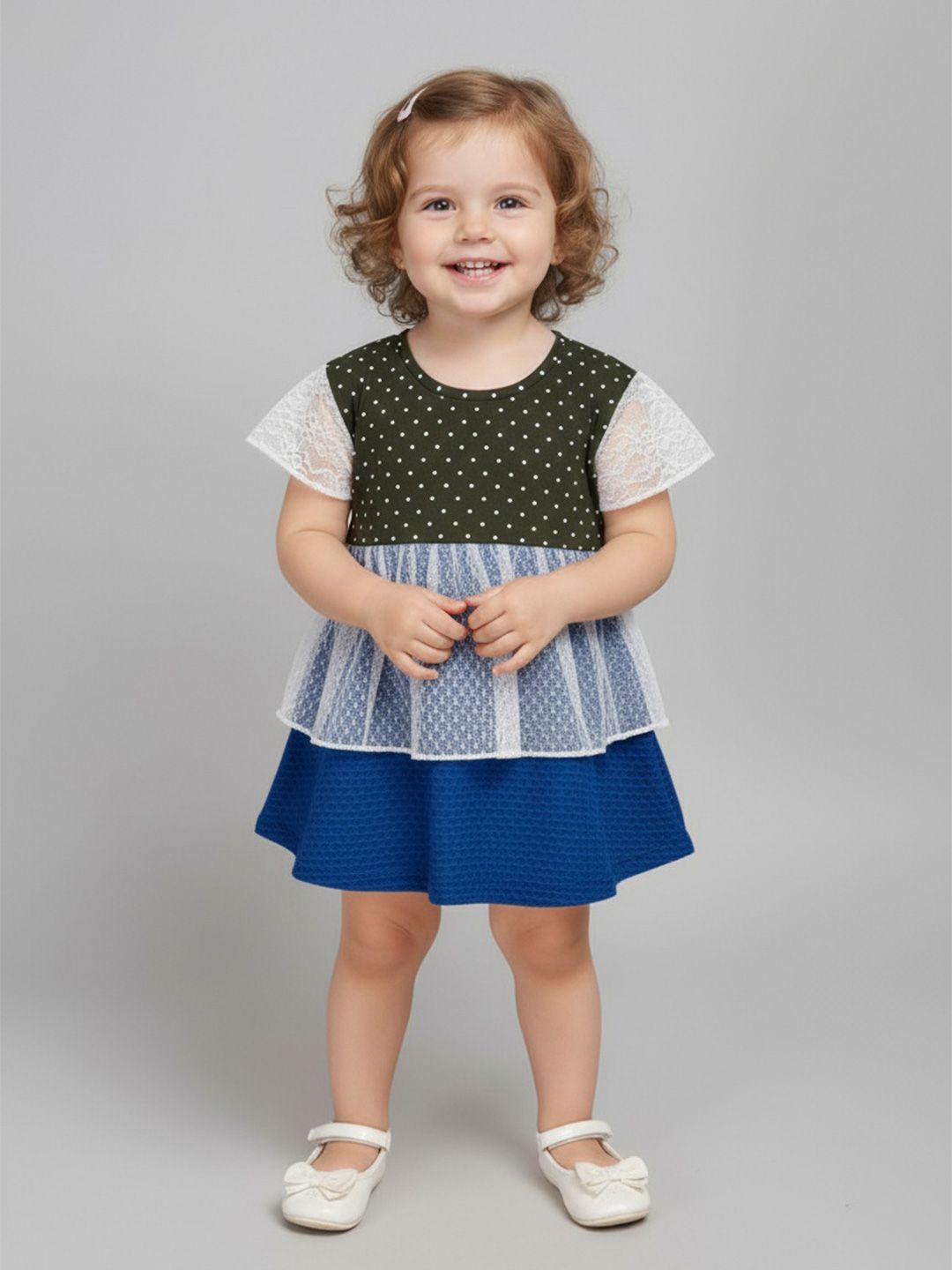 Zaahii Girls Colourblocked Cap Sleeves Above Knee Length Fit & Flare Dress